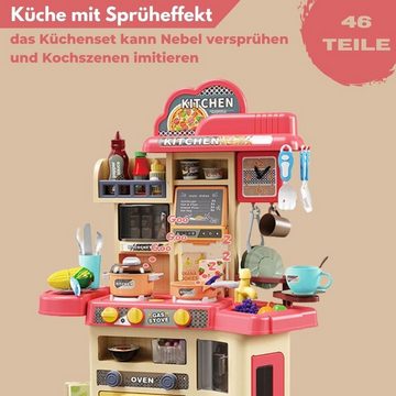 Coemo Spielküche Kunststoff, Kinderküche JOE Rot Herd mit schönem Licht, Sound 46 tlg. Zubehör