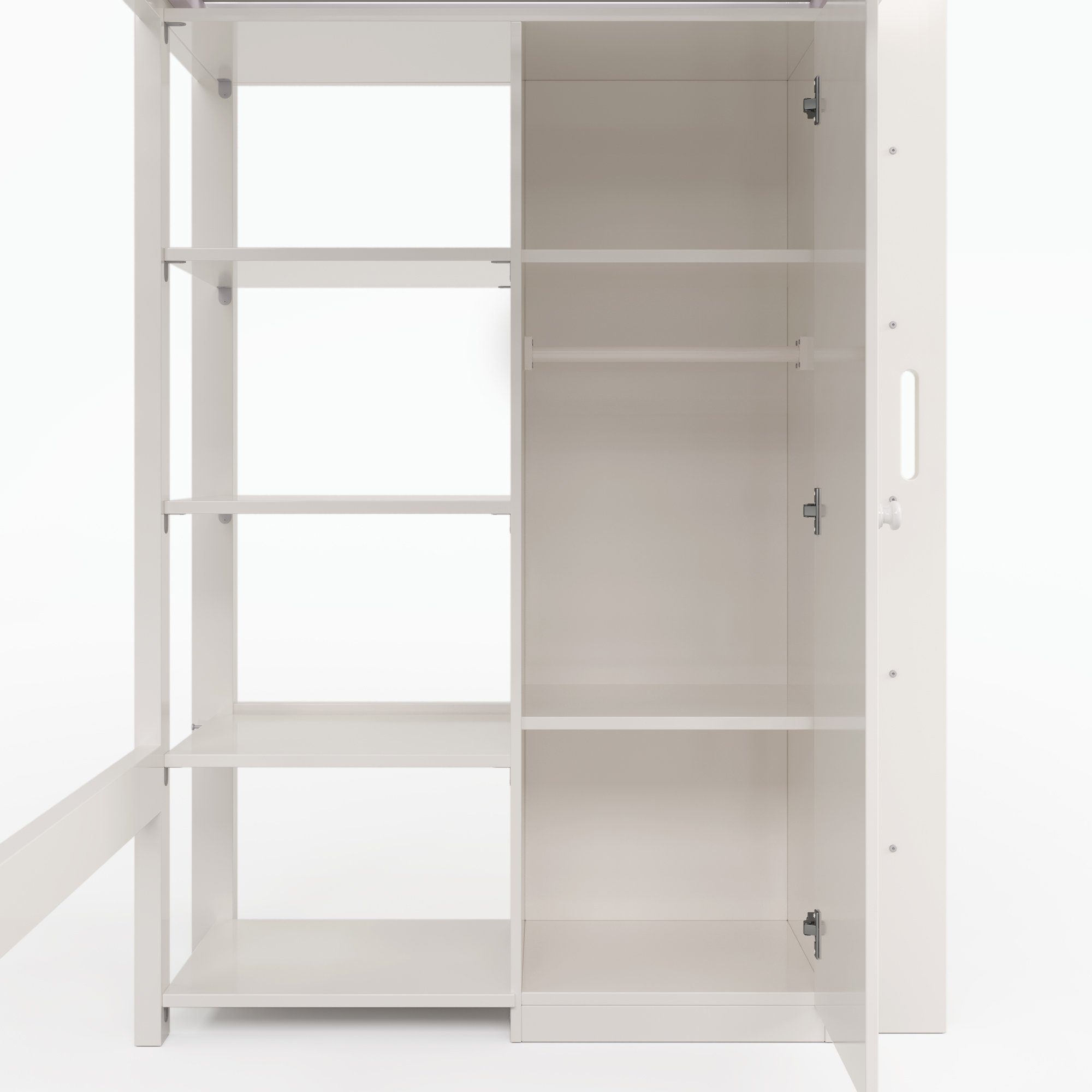 Hochbett (Stauraumbett Liegefläche 90x200 cm mit Kleiderschrank) Kinderbett mit Lattenrost, aus massivem Kiefernholz