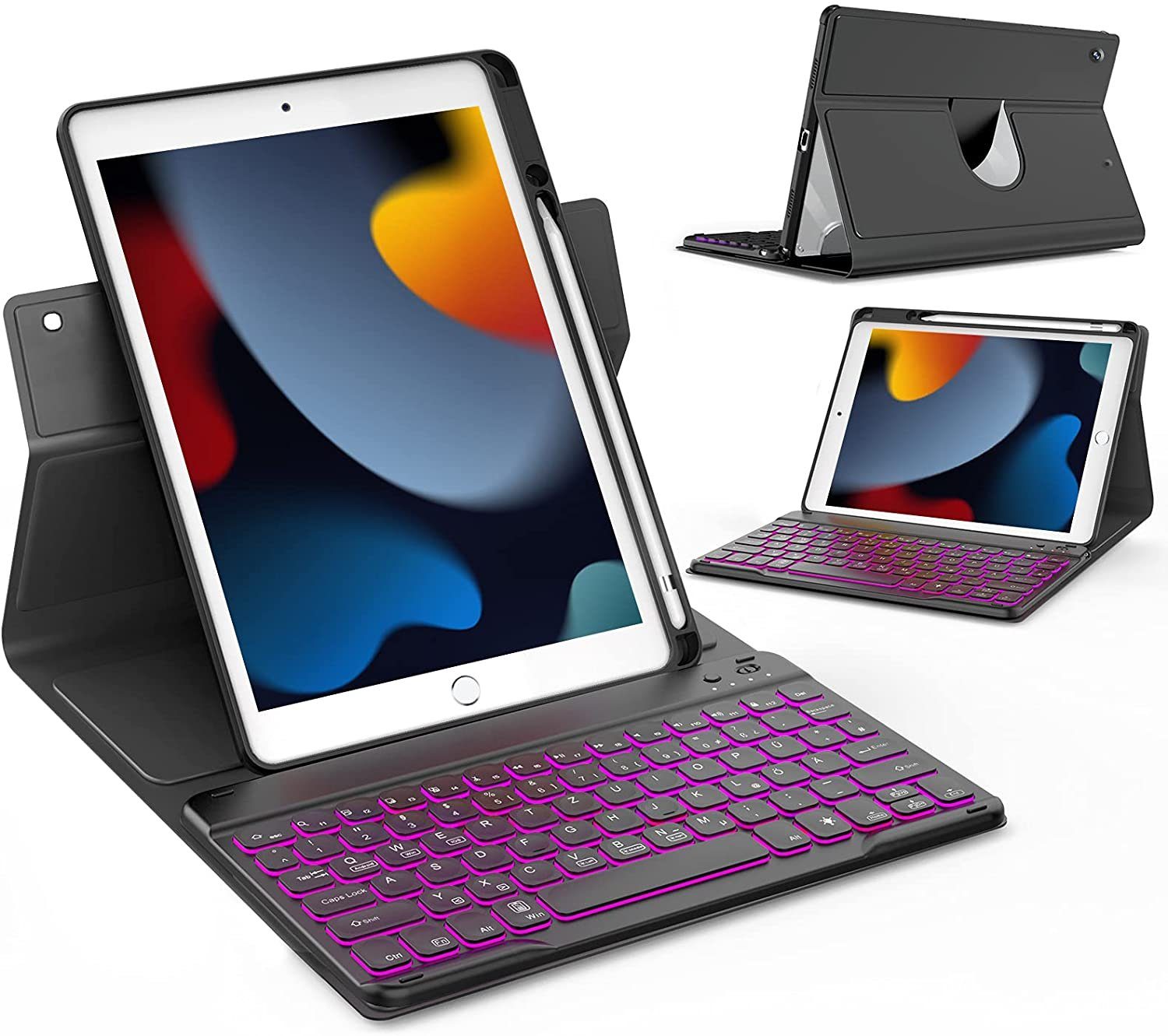 IVSO »Tastatur für iPad 9/8/7 Generation Hülle Tastatur 10,2 Zoll 360°  Drehung, Automatisch Weckt/Schlafen mit Stifthalter,7 Farbige Beleuchtete  Bluetooth Abnehmbarer tastatur für 2021 Apple iPad 10,2"« Tablet-Tastatur  online kaufen | OTTO