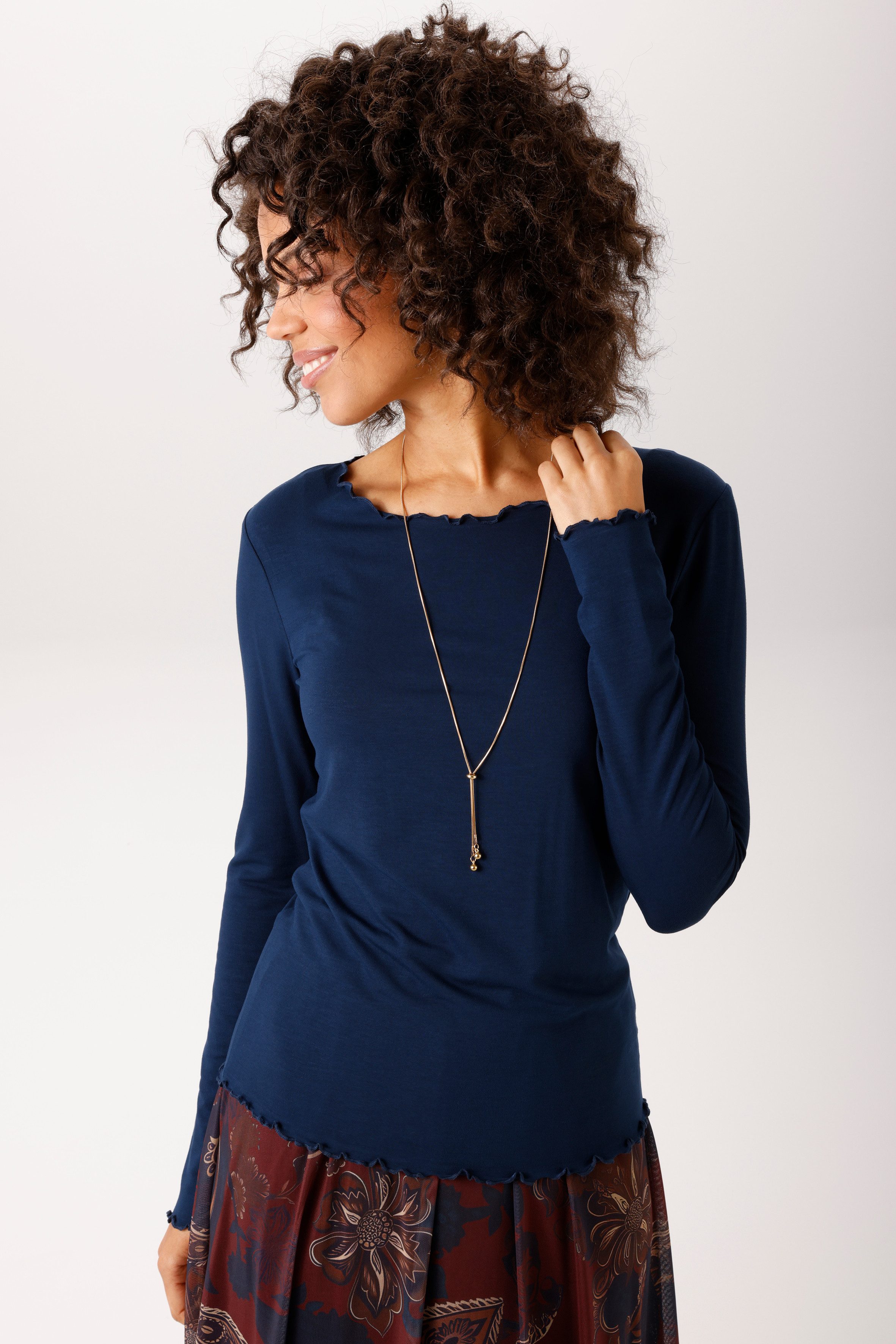 Aniston CASUAL Langarmshirt mit gewellten Abschlüssen - NEUE KOLLEKTION