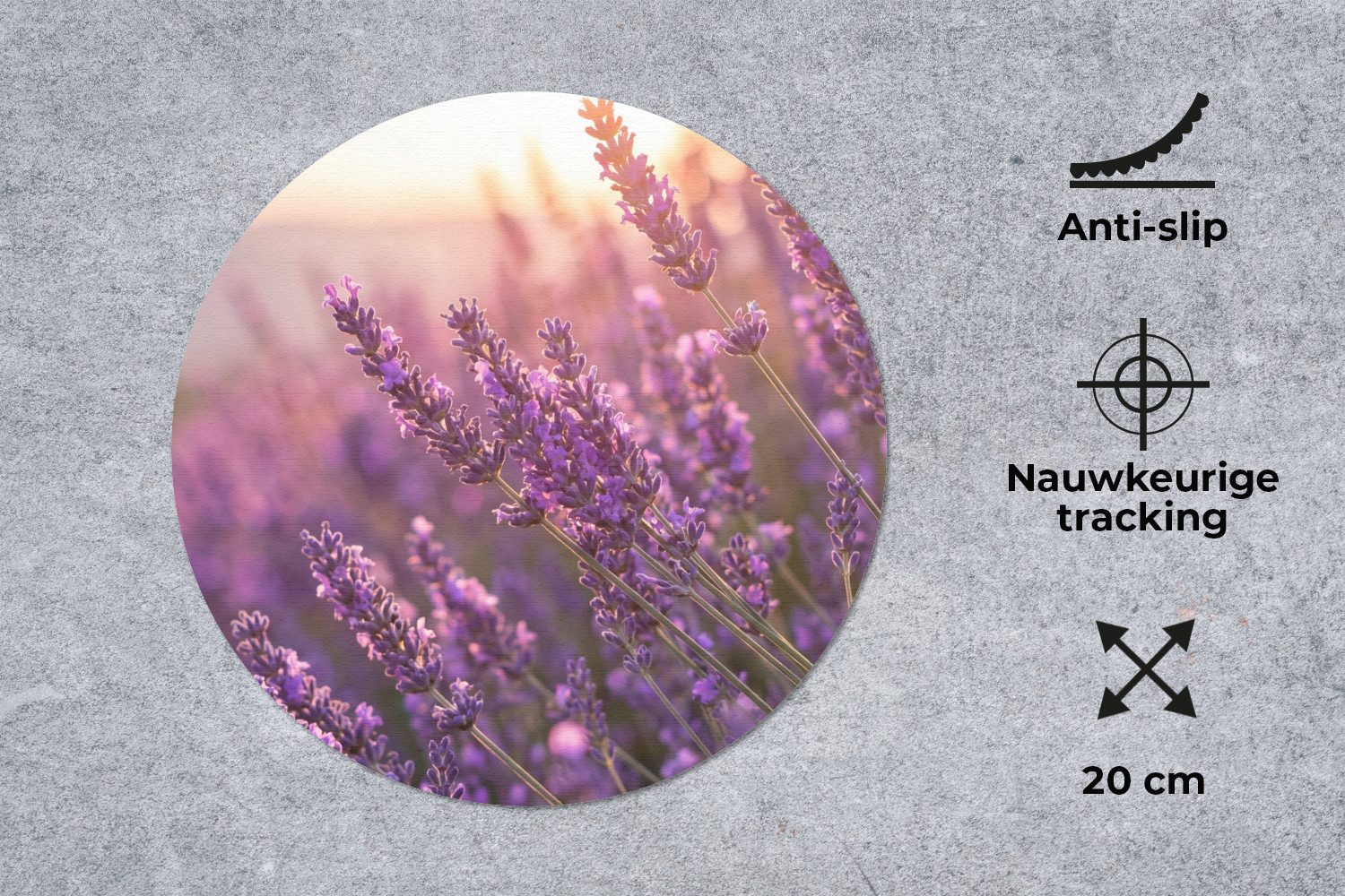 MuchoWow Mauspad Lavendel - Lila - Sonnenlicht (1-St), Büro für Tastatur und Maus, Mousepad Gaming, Rund 20x20 cm