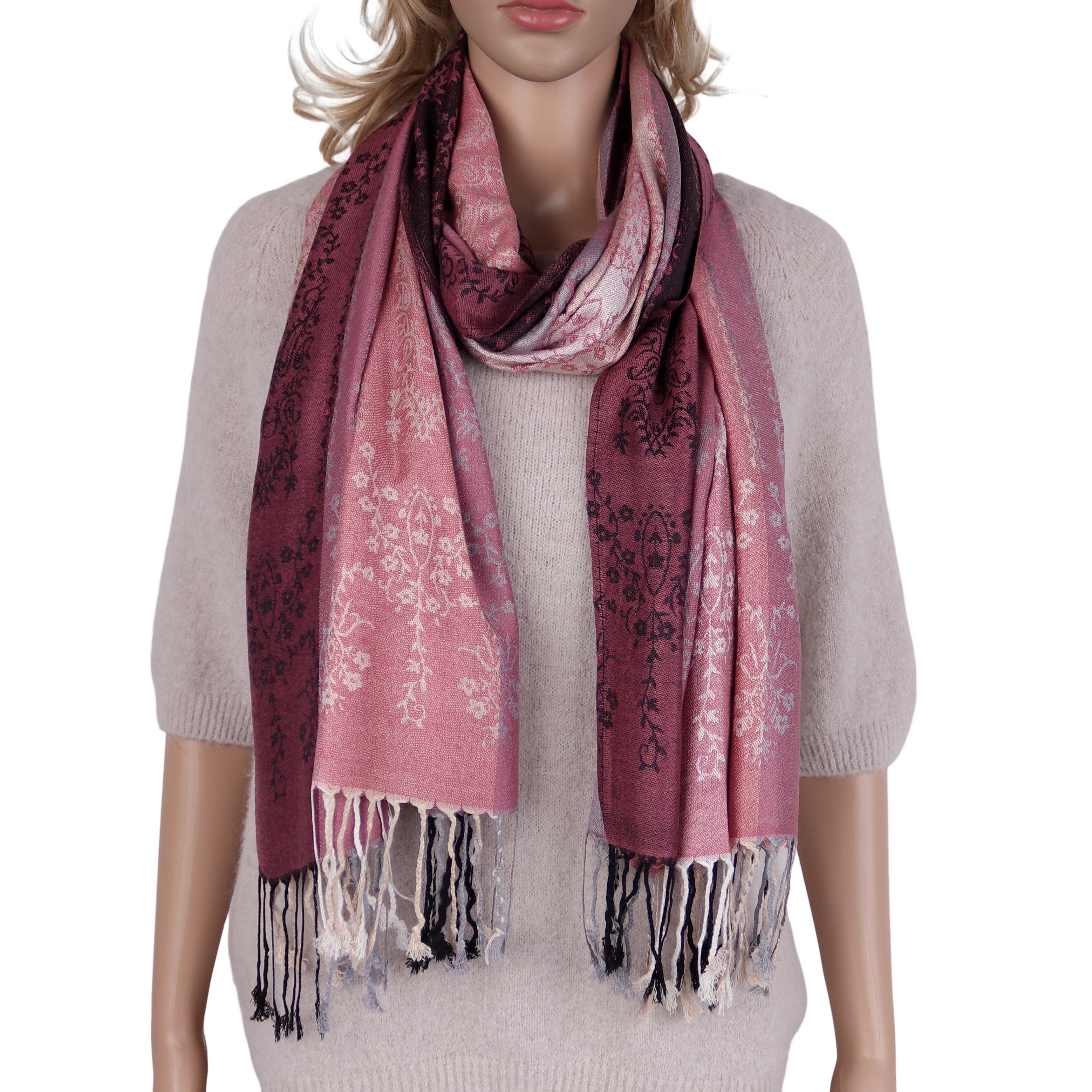 Modeschal weicher Schal BOHO Paisley mit Fransen, 70x180cm