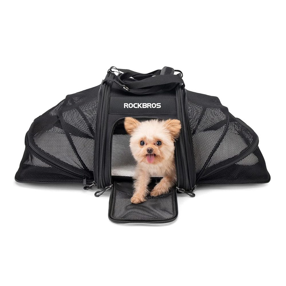 ROCKBROS Tierfahrradkorb Fahrradtasche Haustiertragetasche Transportbox bis 10.0 kg, faltbar, Netzfenster, reflektierend, weiches Polster