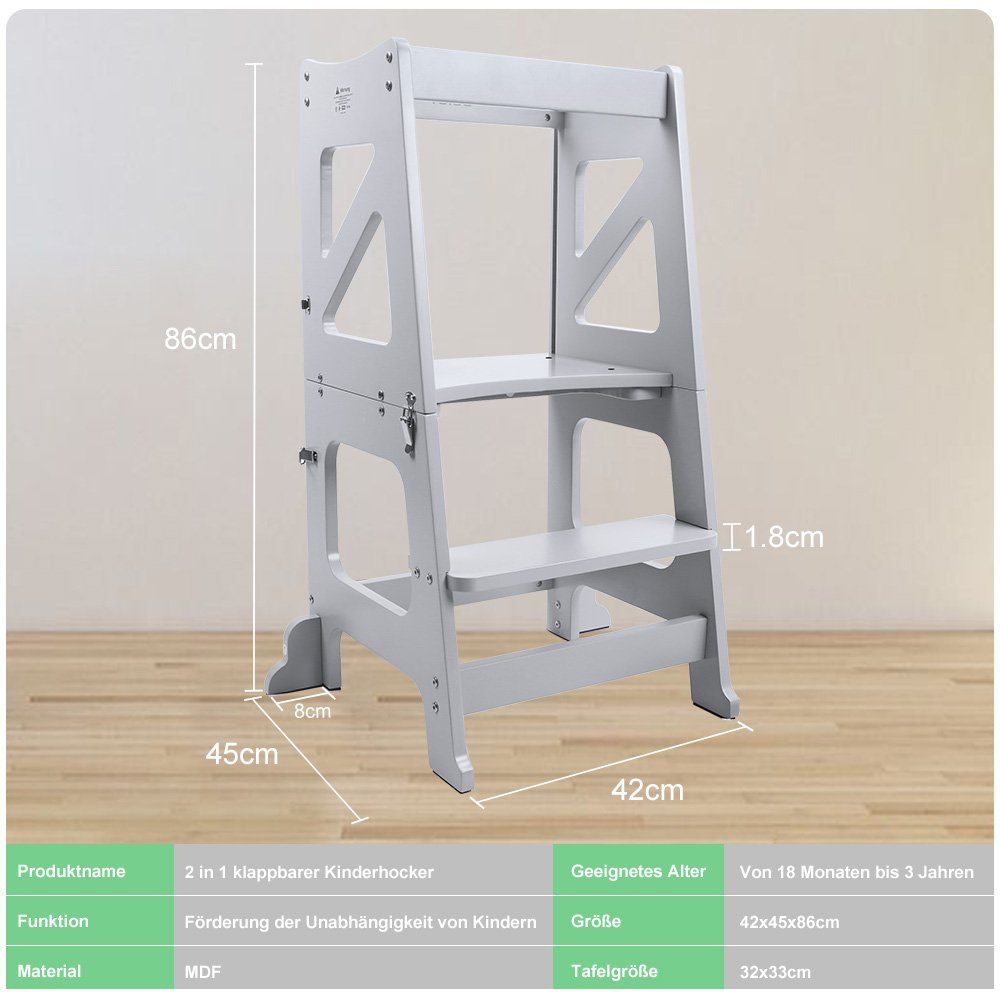 Dripex Kinderstuhl 2 in 1 Lernturm Kinder Tritthocker mit Sicherheitsstange – Bild 5 von 5