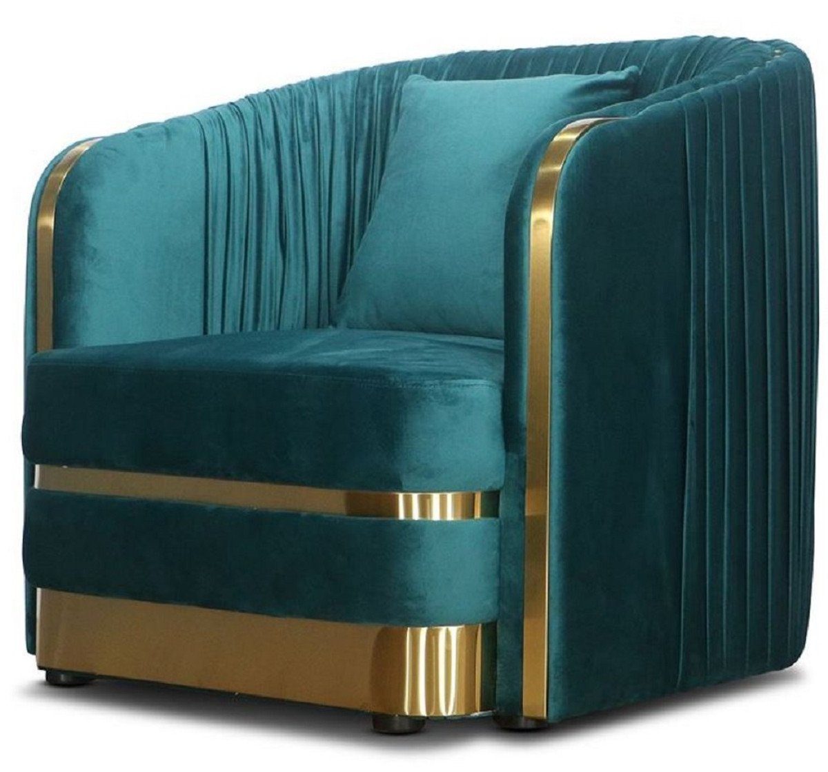 Casa Padrino 78 x Grünblau Möbel - Deco Art Sessel Gold Sessel 80 80 x / Wohnzimmer Deco - Art Wohnzimmer cm H. Samt Sessel