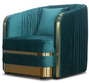 Casa Padrino Sessel Art Deco Samt Sessel Grünblau / Gold 80 x 78 x H. 80 cm - Wohnzimmer Sessel - Art Deco Wohnzimmer Möbel