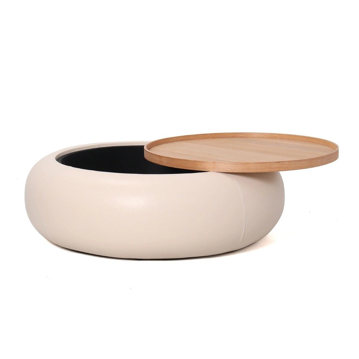 LEVEN Lifestyle Couchtisch LOVANI Wohnzimmertisch Beige Rund mit Stauraum Ø 102 cm, abnehmbare Tischplatte Ø74 cm