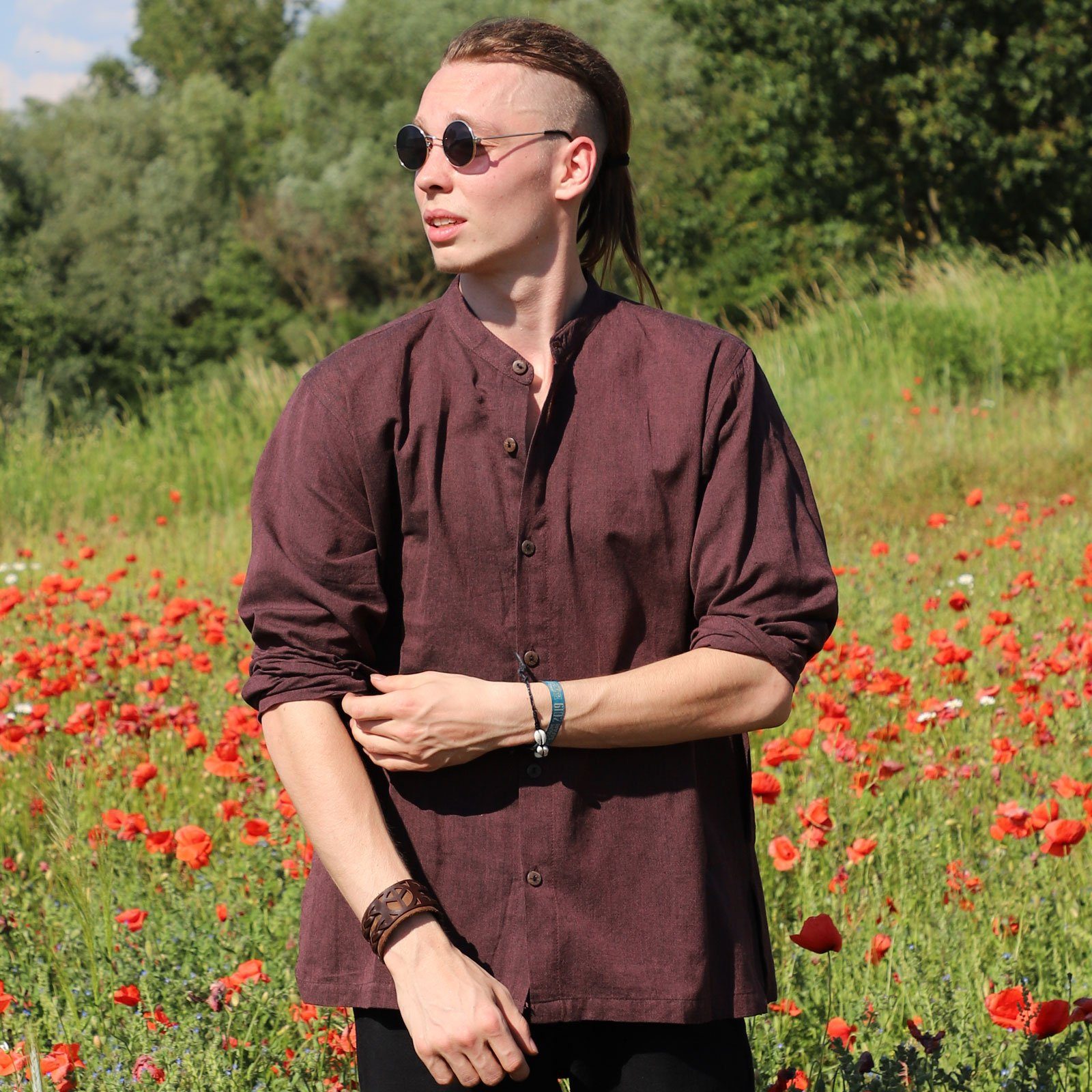 KUNST UND MAGIE Langarmhemd KUNST UND MAGIE Herren Hemd unifarben Fischerhe günstig online kaufen