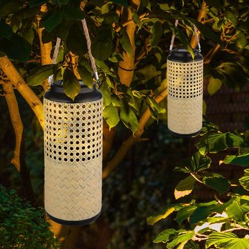 etc-shop Außen-Deckenleuchte, LED-Leuchtmittel fest verbaut, Warmweiß, Solarleuchte Lampe Bambus Garten Solarlampen Rattan