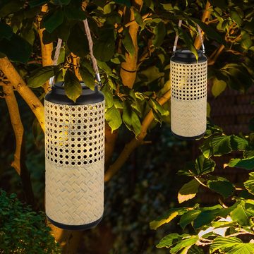 Globo Außen-Deckenleuchte, LED-Leuchtmittel fest verbaut, Warmweiß, Solarleuchte Lampe Bambus Garten Solarlampen Rattan