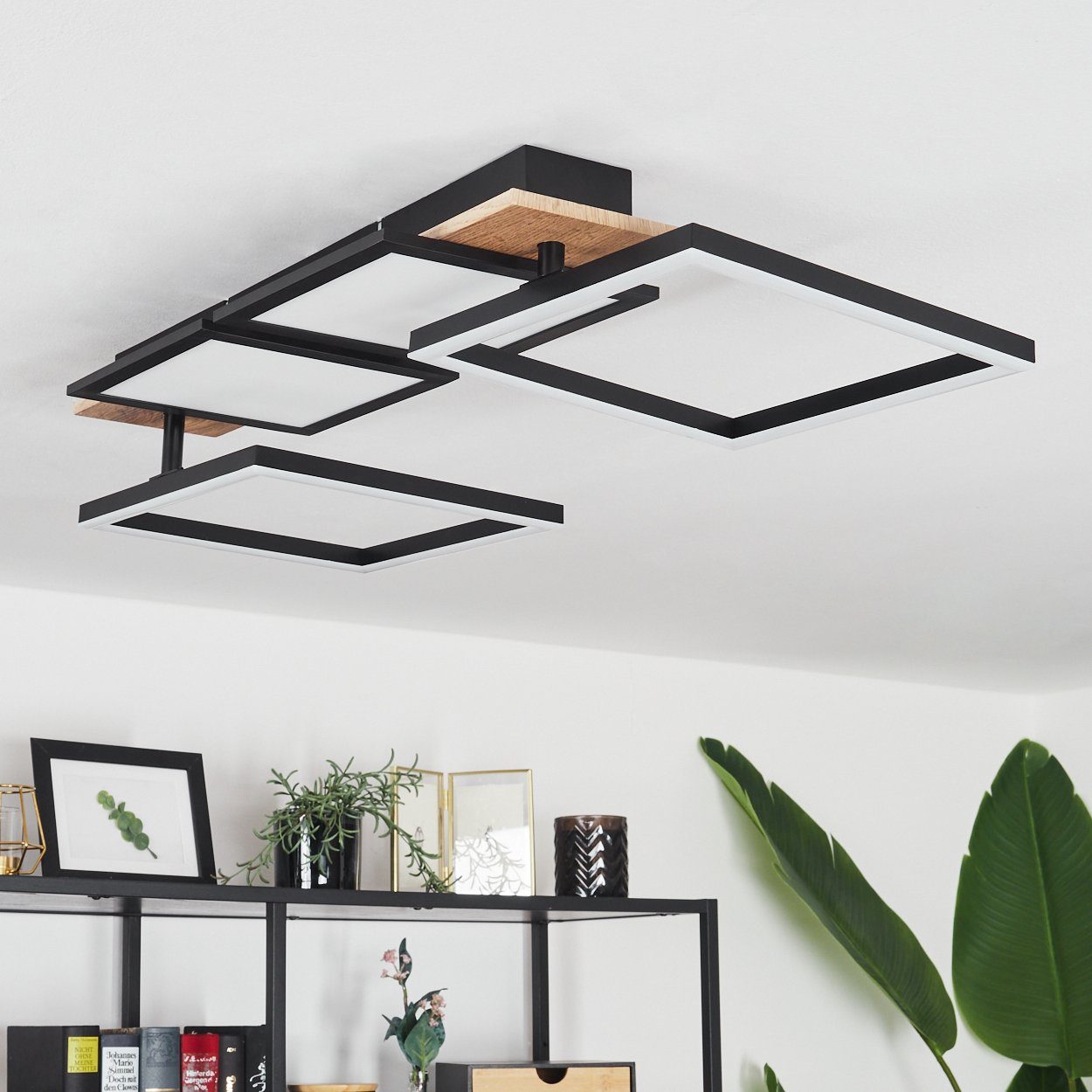 Holzoptik/Schwarz, Weiß Lumen, »Casamassella« hofstein Deckenlampe, Braun, 2100 Deckenleuchte LED Kelvin, 3000 Schirmen, Metall/MDF/Kunststoff, verstellbaren m-