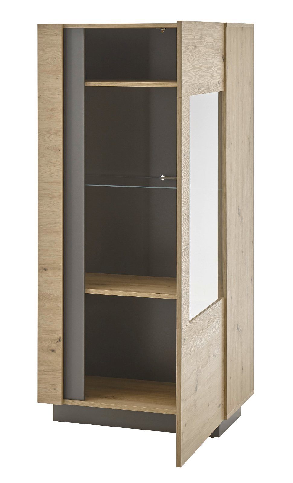 Furn.Design Midischrank Louna (Vitrine in Eiche Artisan und Graphit grau, 72 x 154 cm) mit Soft-Close