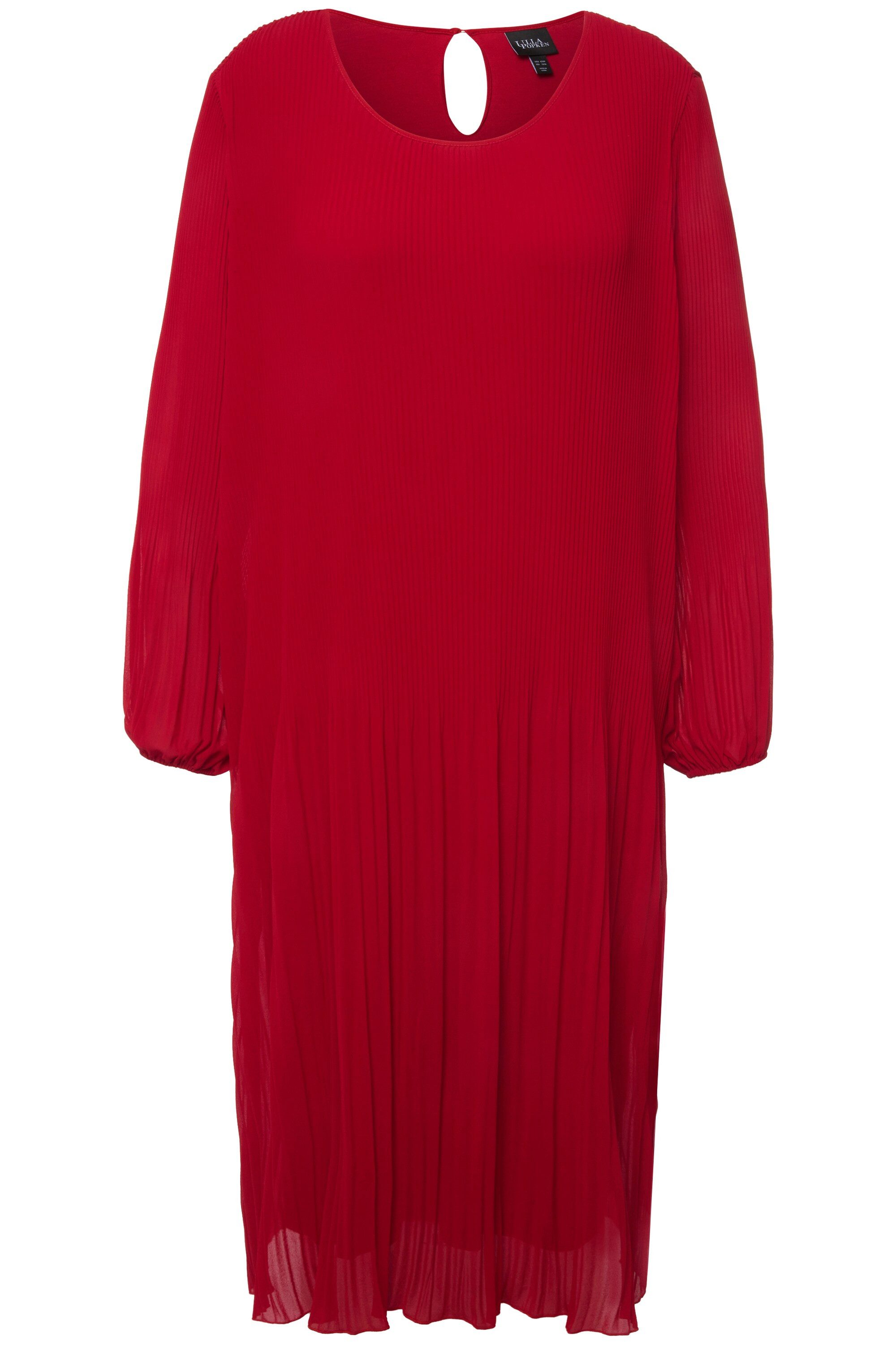 Ulla Popken Midikleid Plissee-Midikleid A-Linie Rundhals günstig online kaufen