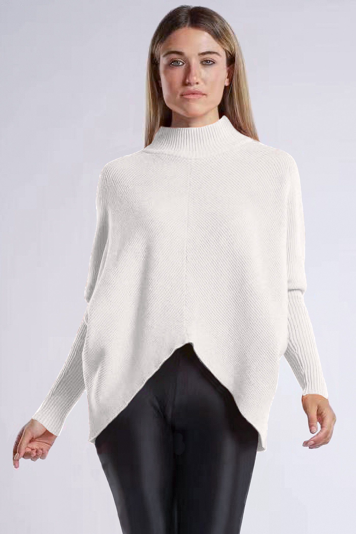 PEKIVESSA Strickpullover Oversized Rippstrick Pullover Damen Fledermausärmel (1-tlg) hinten länger elfenbein