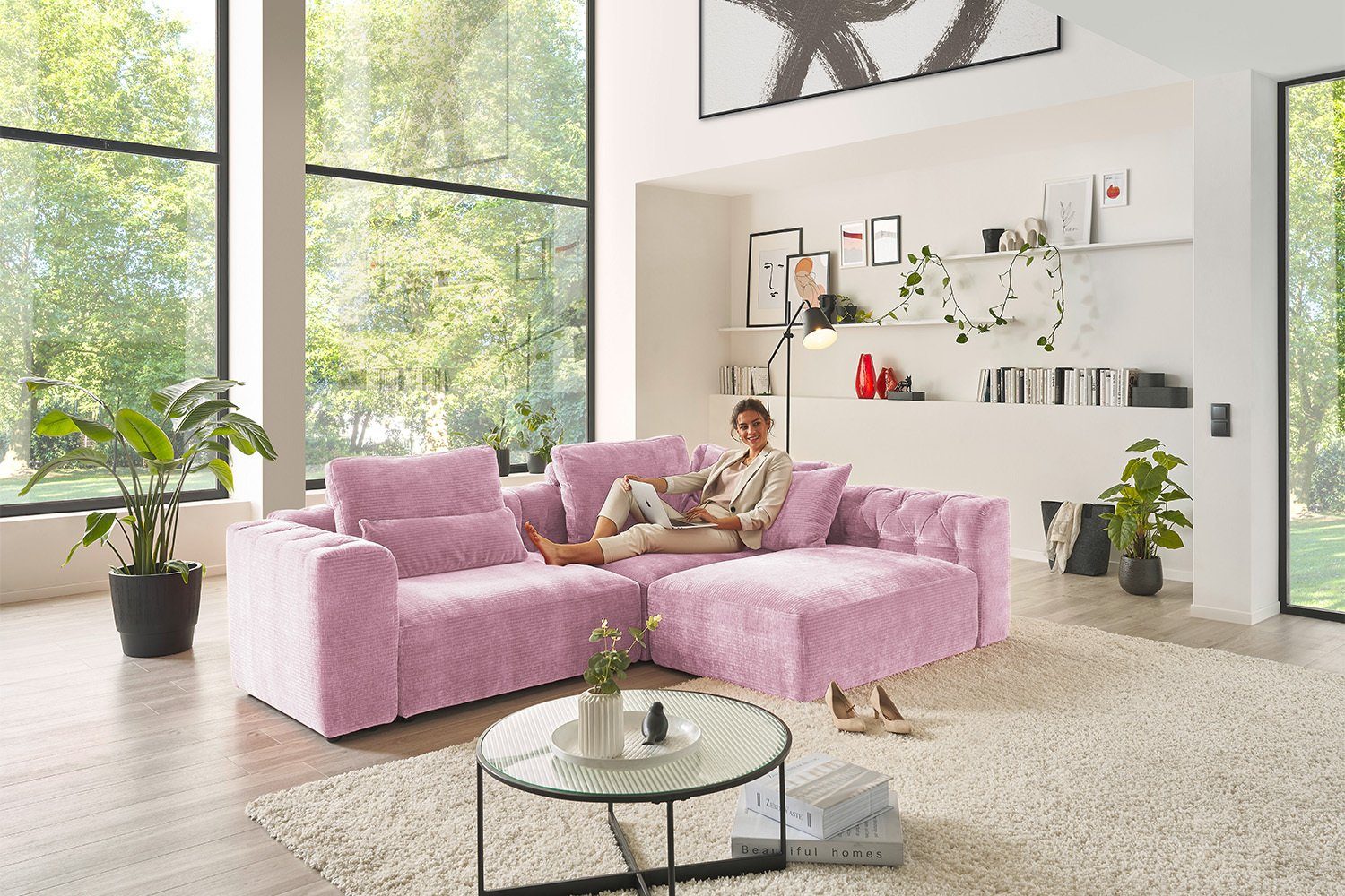 KAWOLA Sofa SEPHI, rosa Vintage Farben verschiedene 2 Modulsofa Cord