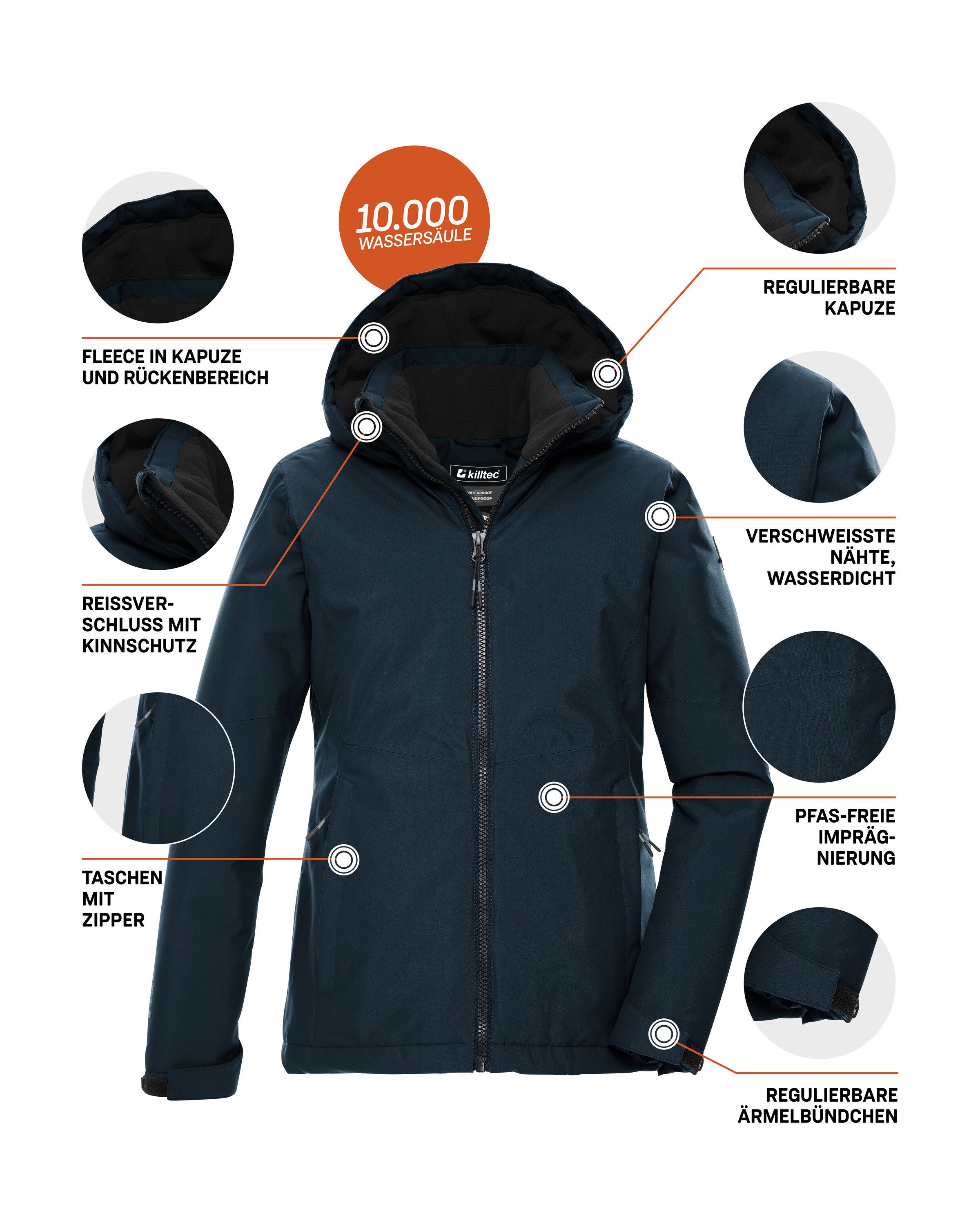 Killtec Funktionsjacke KOW 217 GRLS JCKT Wind- und wasserdichte Kinderjacke mit Fleece und verstellbarer Kapuze