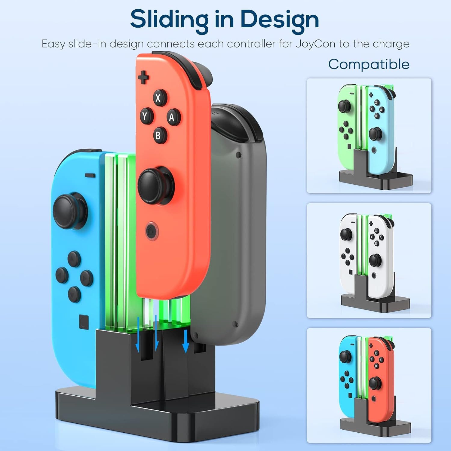 Forrlite Ladestation für Nintendo Switch 4 in 1 Joy-Con Controller Zubehör Nintendo (Controller-Ladestation, Joy-Con Ladegerät Typ-C Kabel, mit individueller LED-Anzeige, Controller Ladestation Kompatibel mit JoyCons)