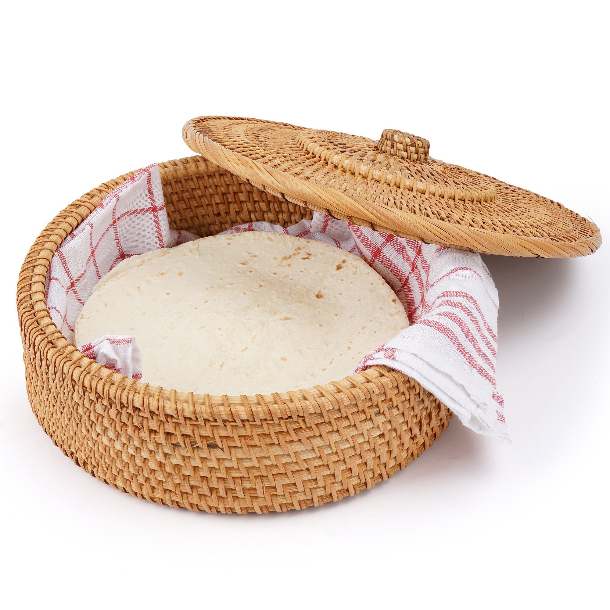 Tortillada Brotkorb Tortilla-Wärmer 26 cm, Rattan, (Set, 2-tlg., inklusive Baumwolltuch), handgemacht, für bis zu 15 Tortillas, mit Baumwolltuch
