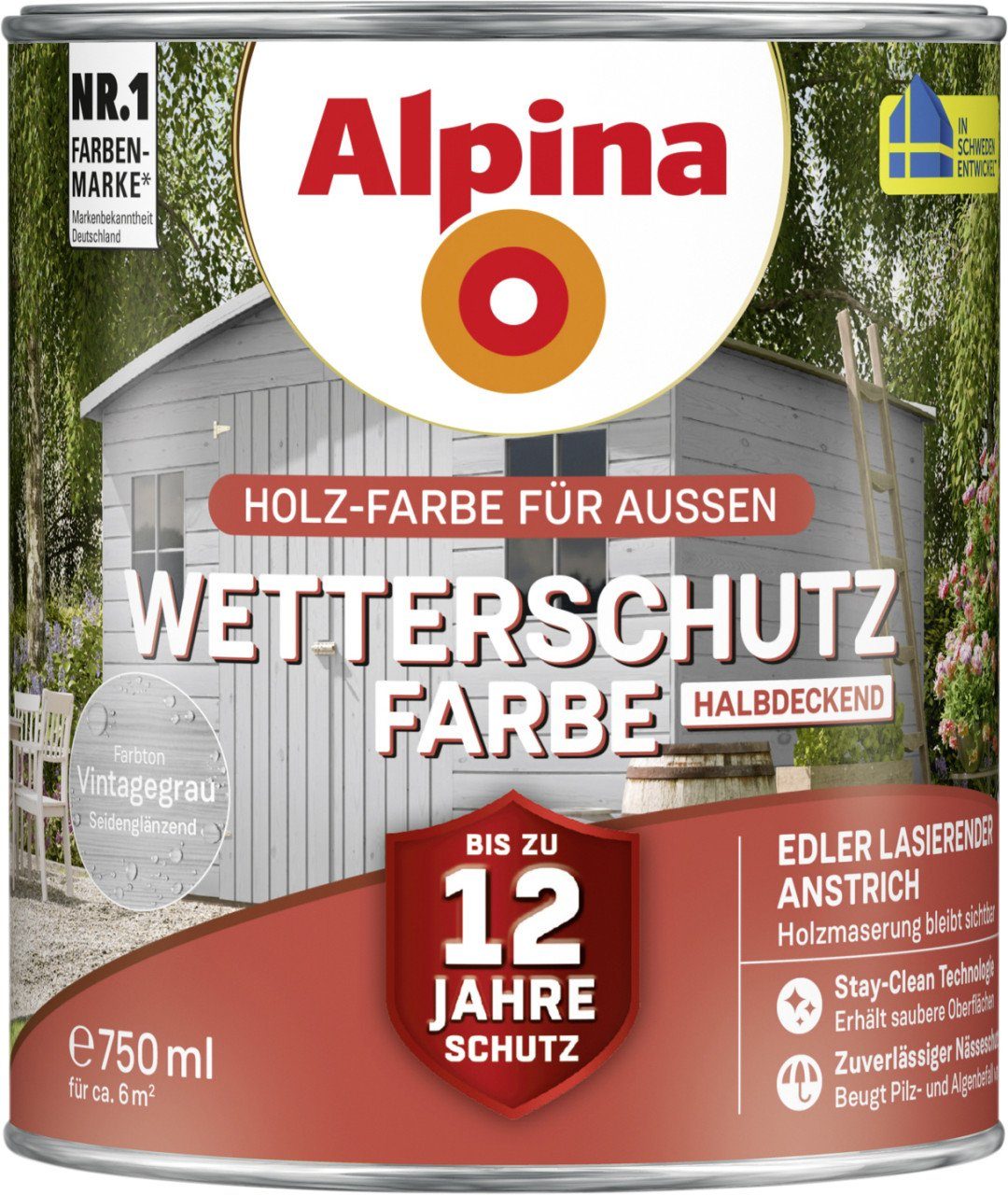 0,75 Alpina Wetterschutzfarbe halbdeckend Holzschutzlasur Alpina L
