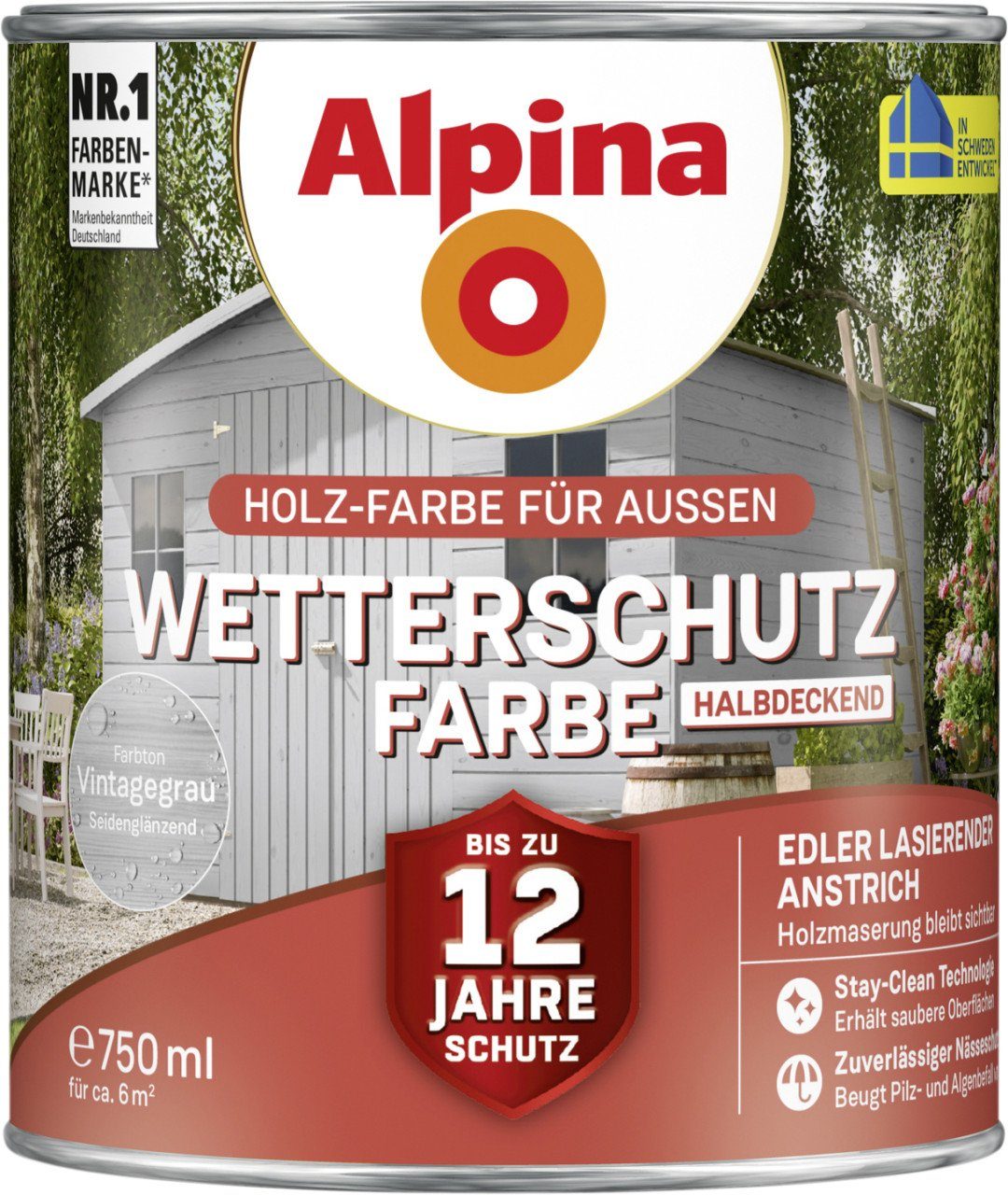 Thumbnail - Alpina Holzschutzlasur Alpina Wetterschutzfarbe halbdeckend 0,75 L
