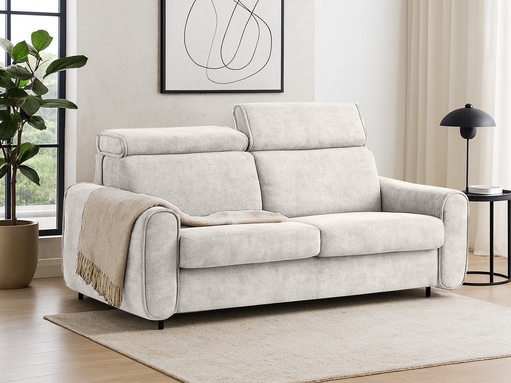 Beautysofa Schlafsofa Pavarti modernes Sofa mit italienischem Klappmechanismus und Matratze, mit Bettkasten, verstellbaren Kopfstützen und Schlaffunktion, in 3 Größen & 8 Farben