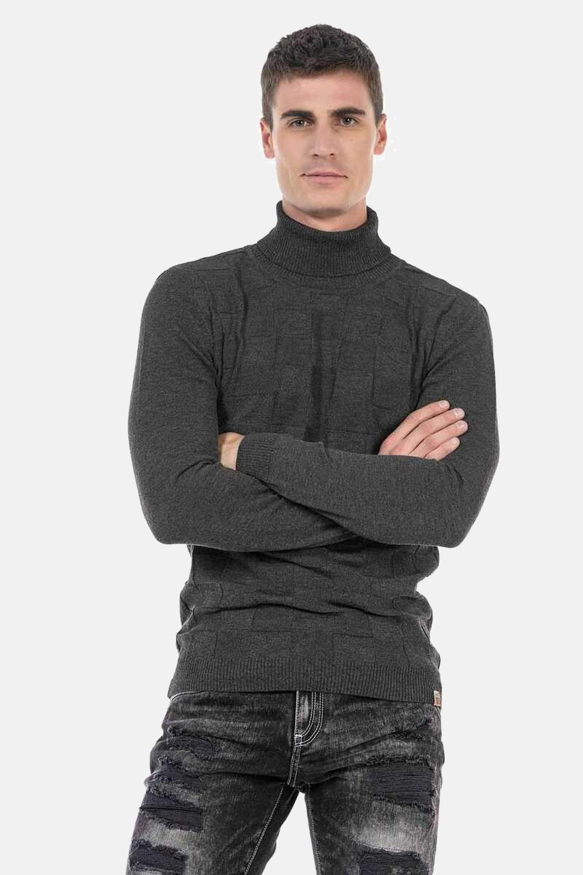 Cipo & Baxx Rollkragenpullover Pullover (1-tlg) mit kariertem Strickmuster, günstig online kaufen