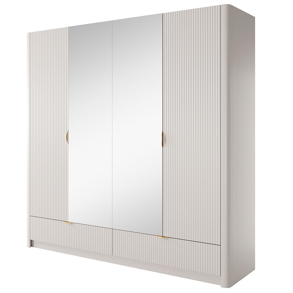 Lomadox Kleiderschrank LANGON-167 beige mit Rillenfront, 213 cm breit, 4 Türen & 2 Schubladen