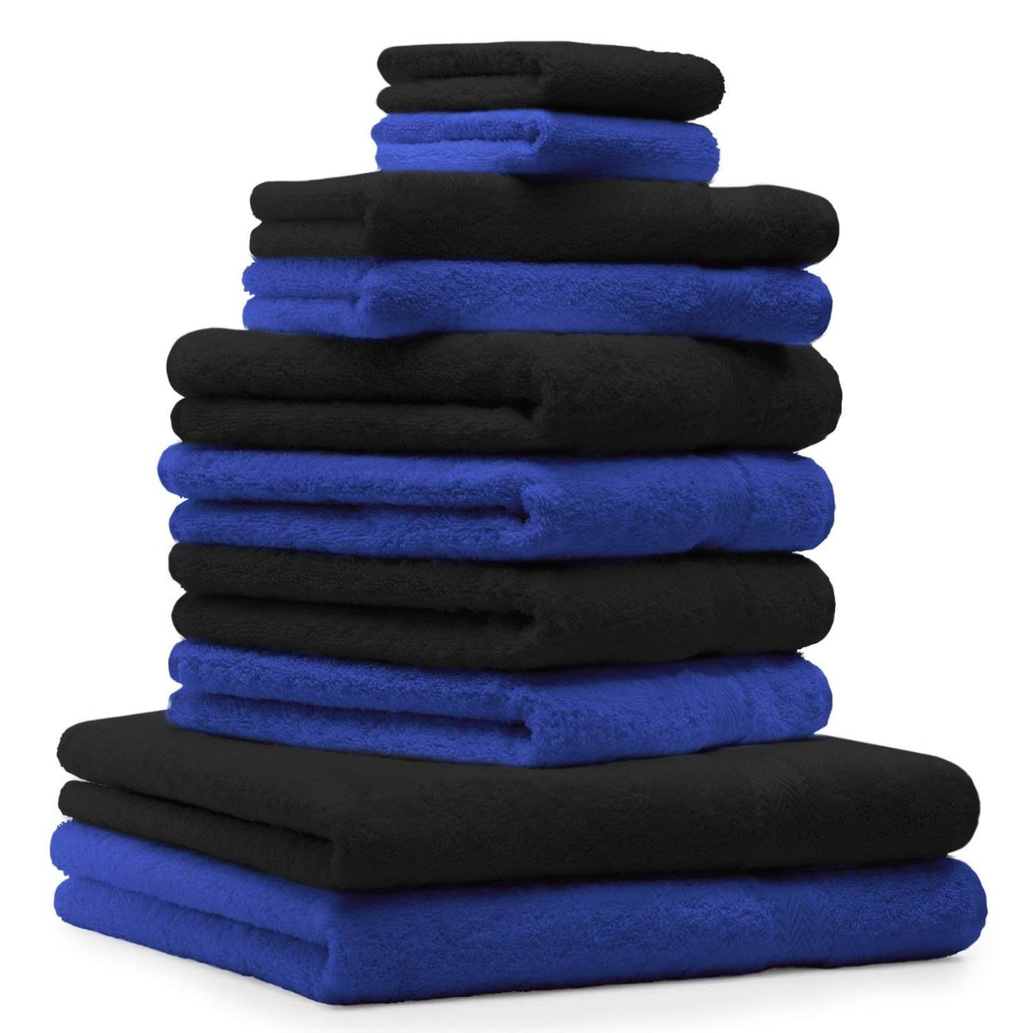 100% Premium Betz 10-TLG. (10-tlg) Royalblau, Handtuch-Set Farbe Handtuch Baumwolle, Schwarz & Set