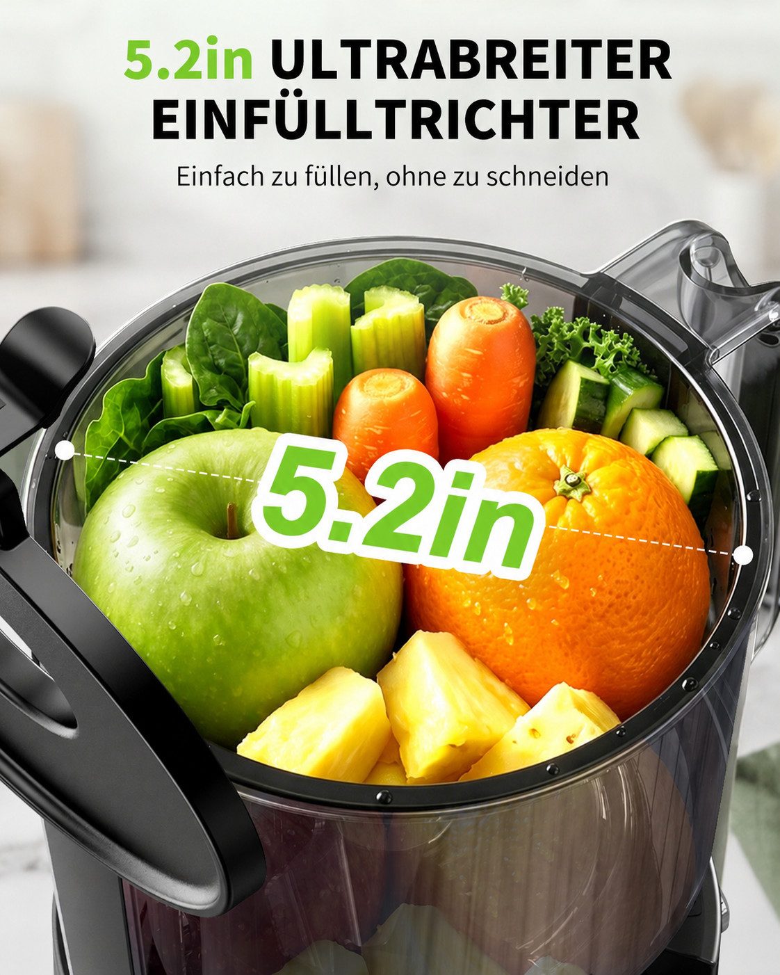 Luckice Slow Juicer Entsafter mit 140-mm-Einfüllöffnung,hoher Saftausbeute,REV-Funktion, 400 W, BPA-frei, spülmaschinengeeignet, inkl. 2 Behältern – Bild 2 von 5