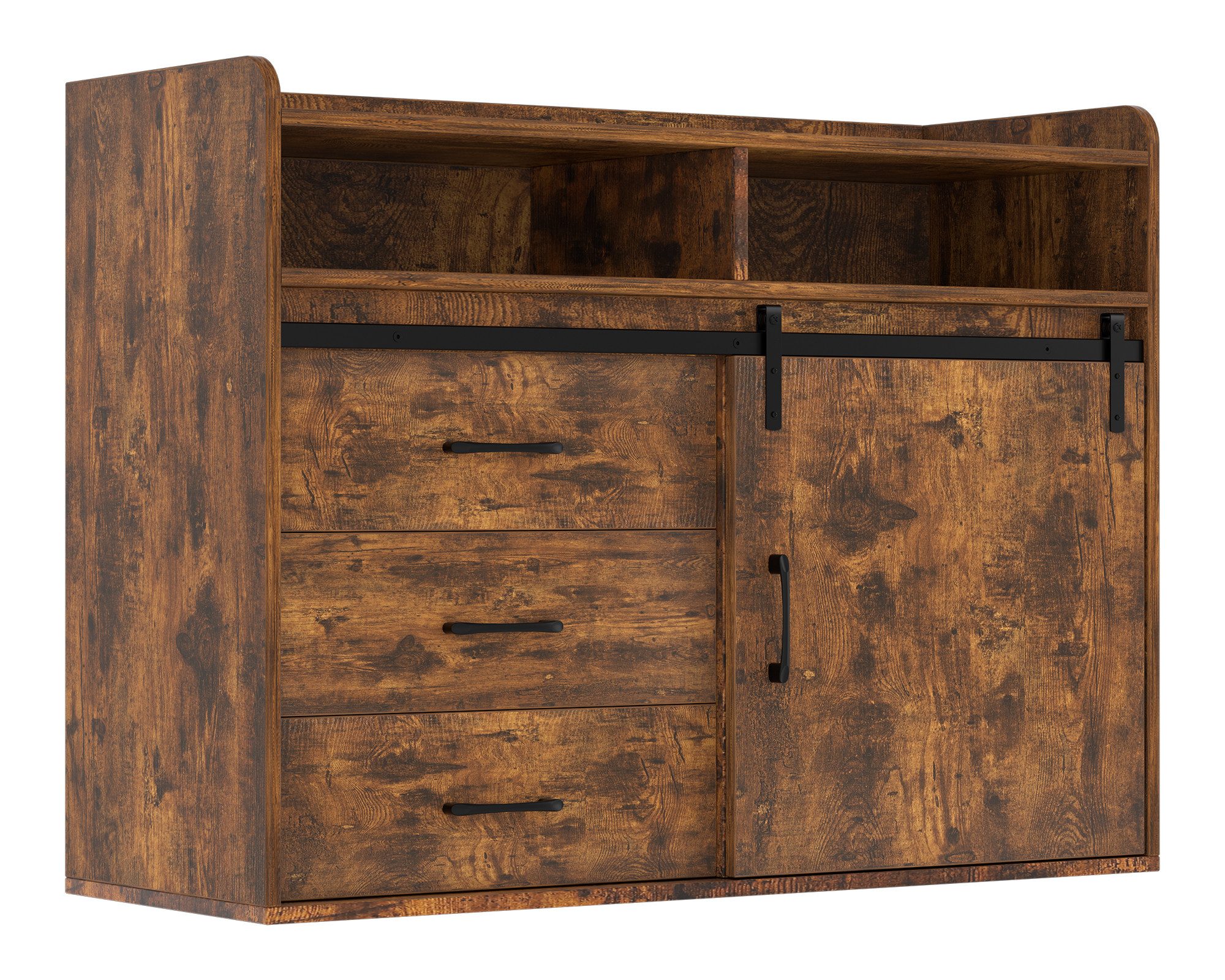 HOMAVO Sideboard HG1-L mit Schiebetüren & 4 Schubladen – 140 cm, FSC-zertifiziert, Retro-Style