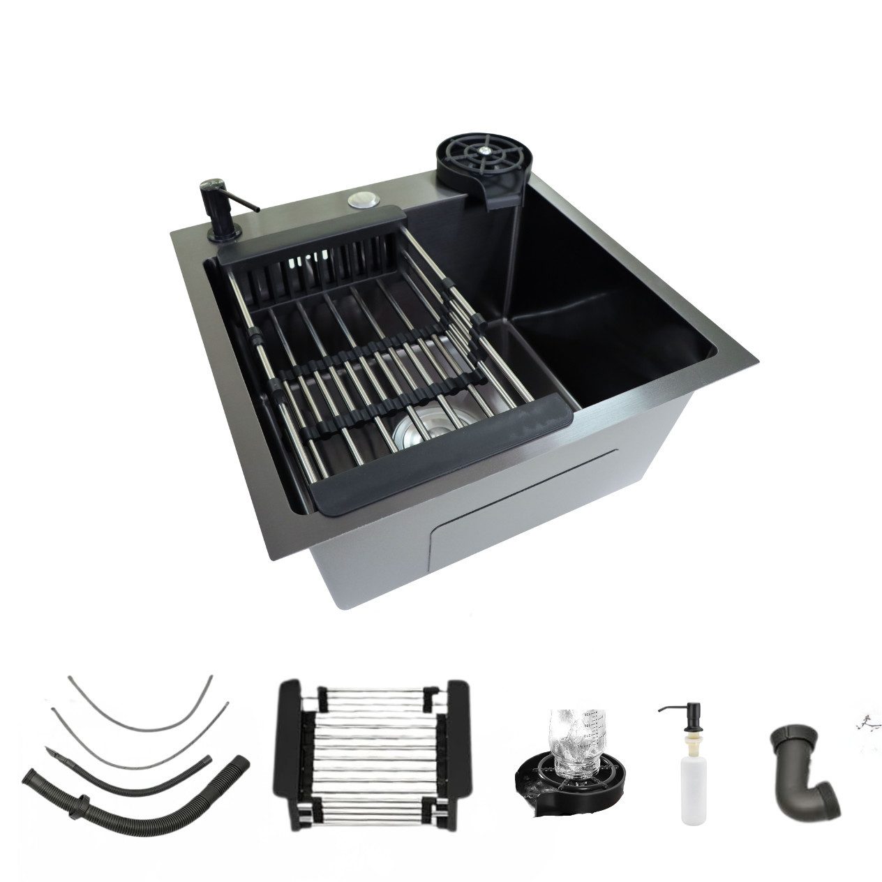 Faizee Home Edelstahlspüle Hydro Schwarz Küchenspül mit oder Ohne Armatur 45x45x21,5 cm