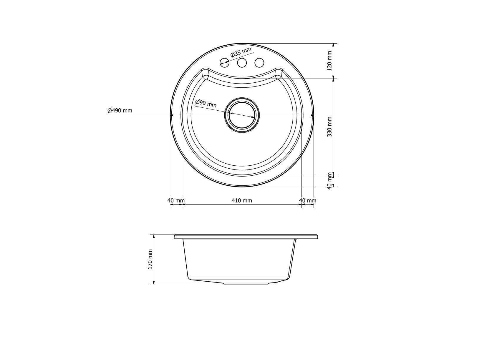Faizee Home Granitspüle Granitspüle Hochwertige Granitspülen – 49x52cm Einbauspüle Spüle, Rund, 49/16 cm