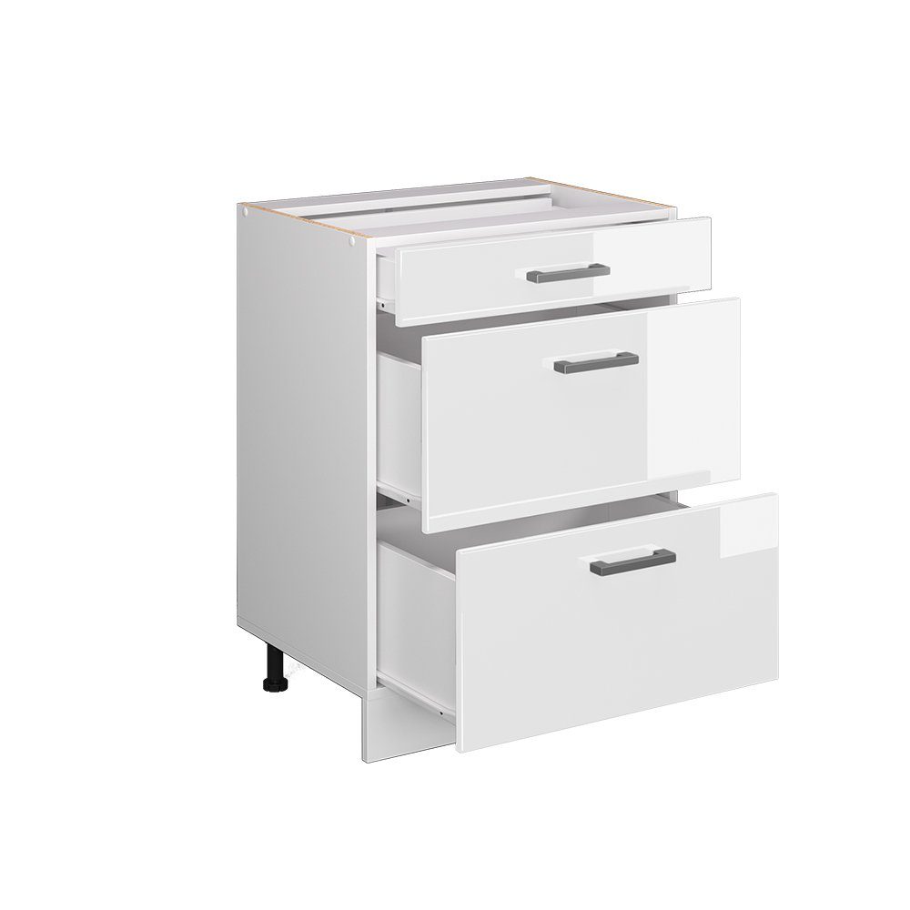 Vicco Unterschrank R-Line, Weiß Hochglanz/Weiß, 60 mit Schubladen, ohne Arbeitsplatte (1-St)