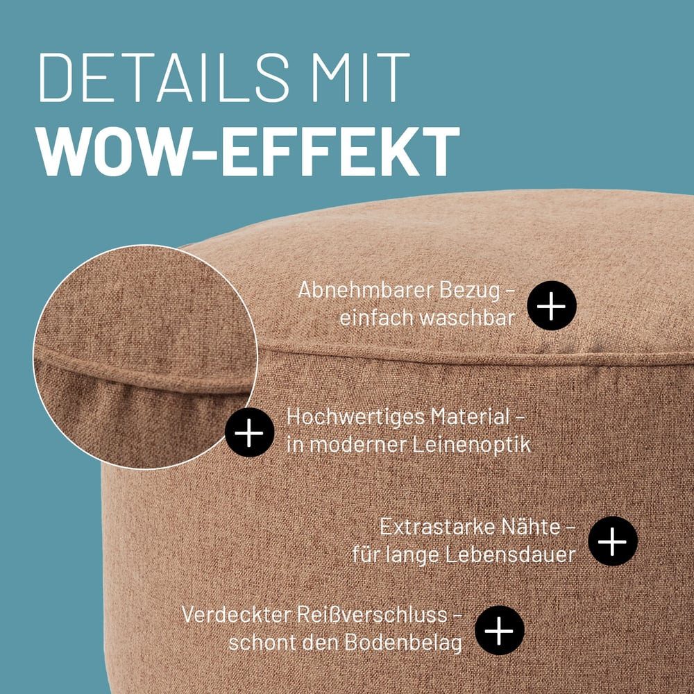 Lumaland Sitzsack Comfort Line Hocker 25x45cm, pflegeleicht Bodenkissen Bean Bag – Bild 5 von 5