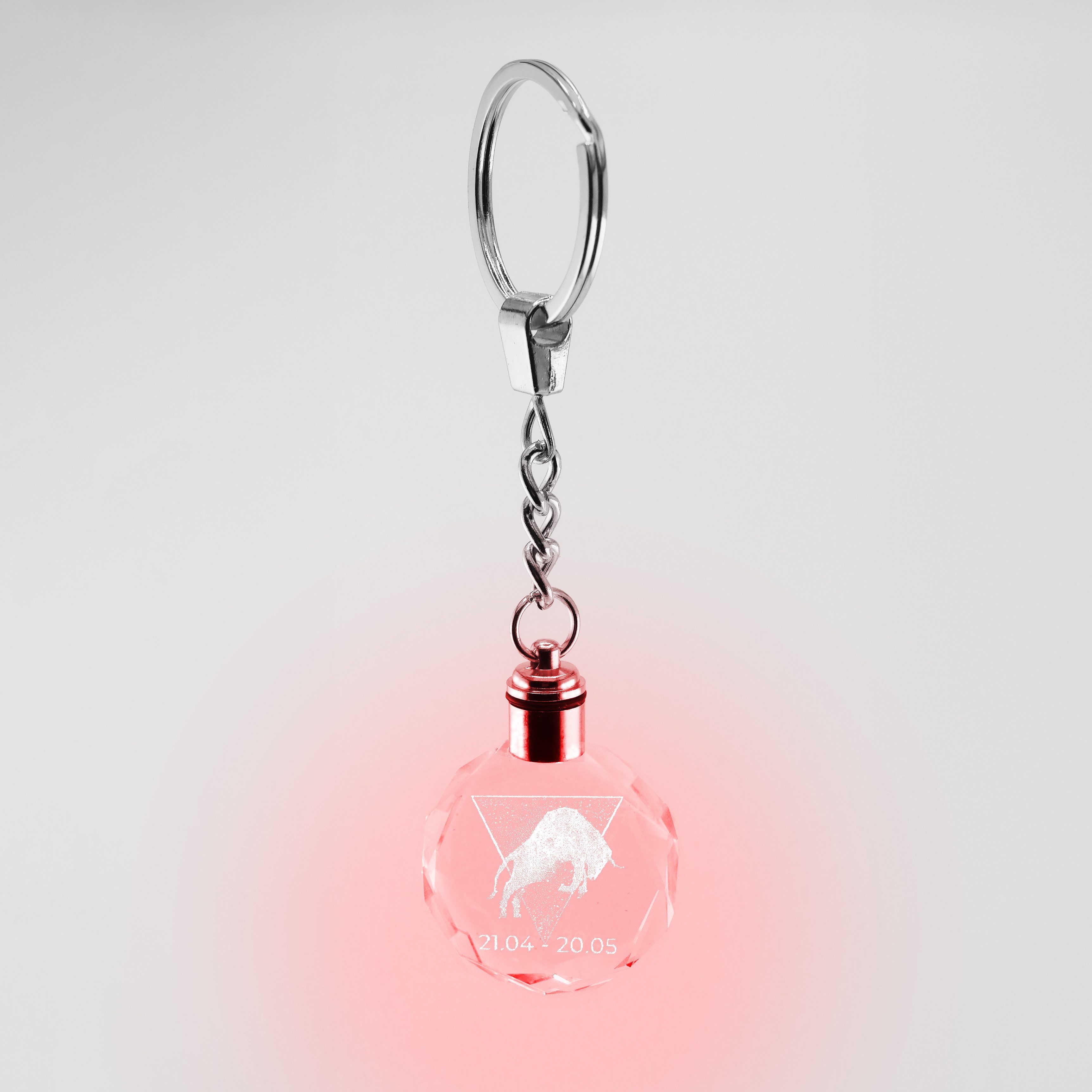 Stelby Schlüsselanhänger mit Gravur Schlüsselanhänger LED Sternzeichen aus Glas mit Farbwechsel (inkl. Geschenkbox), Farbwechsel, transparent, modernes Design – Bild 5 von 5