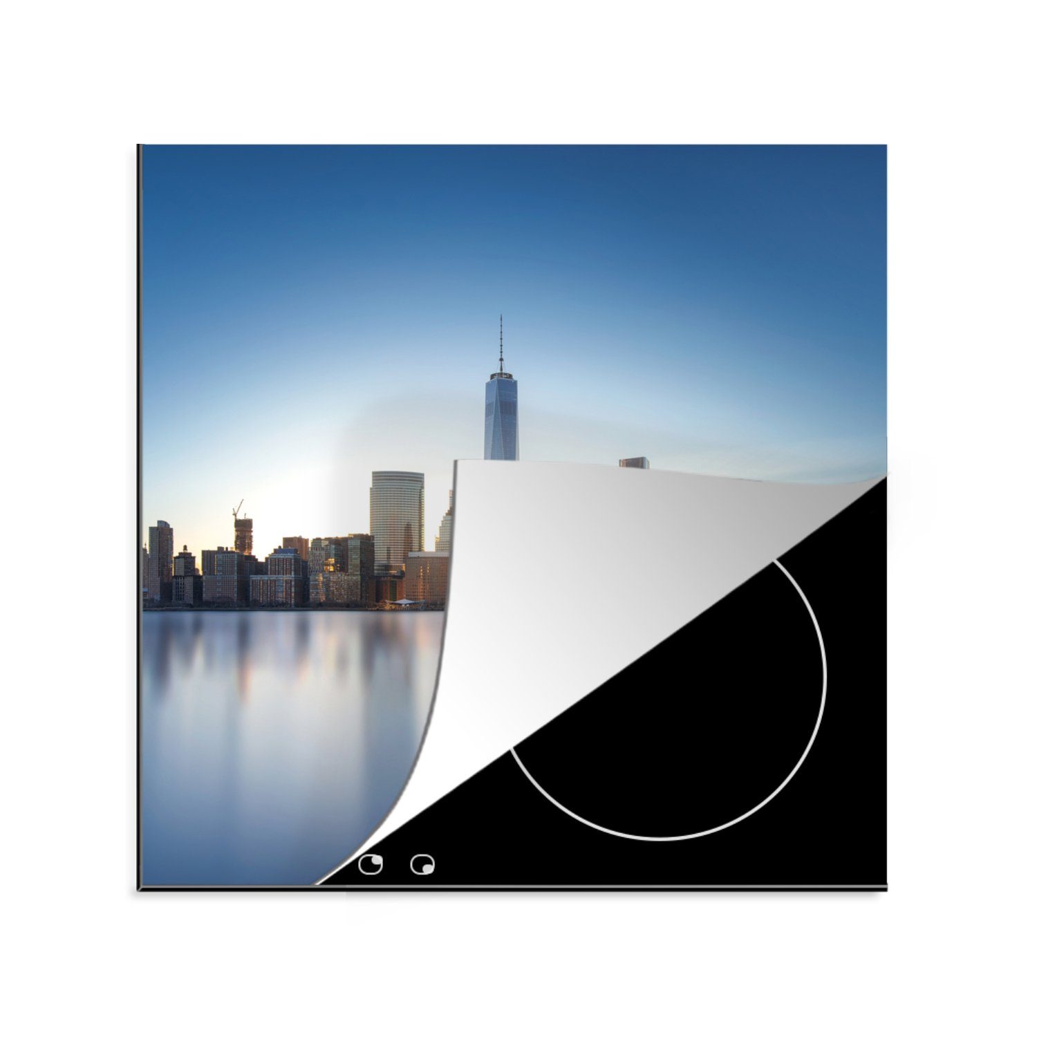 MuchoWow Herdblende-/Abdeckplatte New Yorker Skyline vom Wasser aus, Vinyl, (1 tlg), 78x78 cm, Ceranfeldabdeckung, Arbeitsplatte für küche