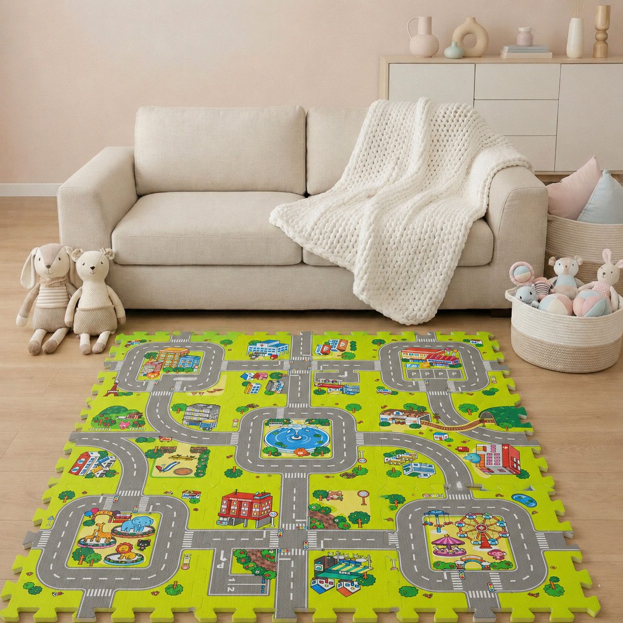 LittleTom Puzzlematte Straße - 9 Teile Straßenpuzzle für Kinder - 30 x 30 Puzzle Spielmatte, (9-tlg), Spielunterlage für Babys und Kleinkinder - Kinderzimmer Puzzleteppich