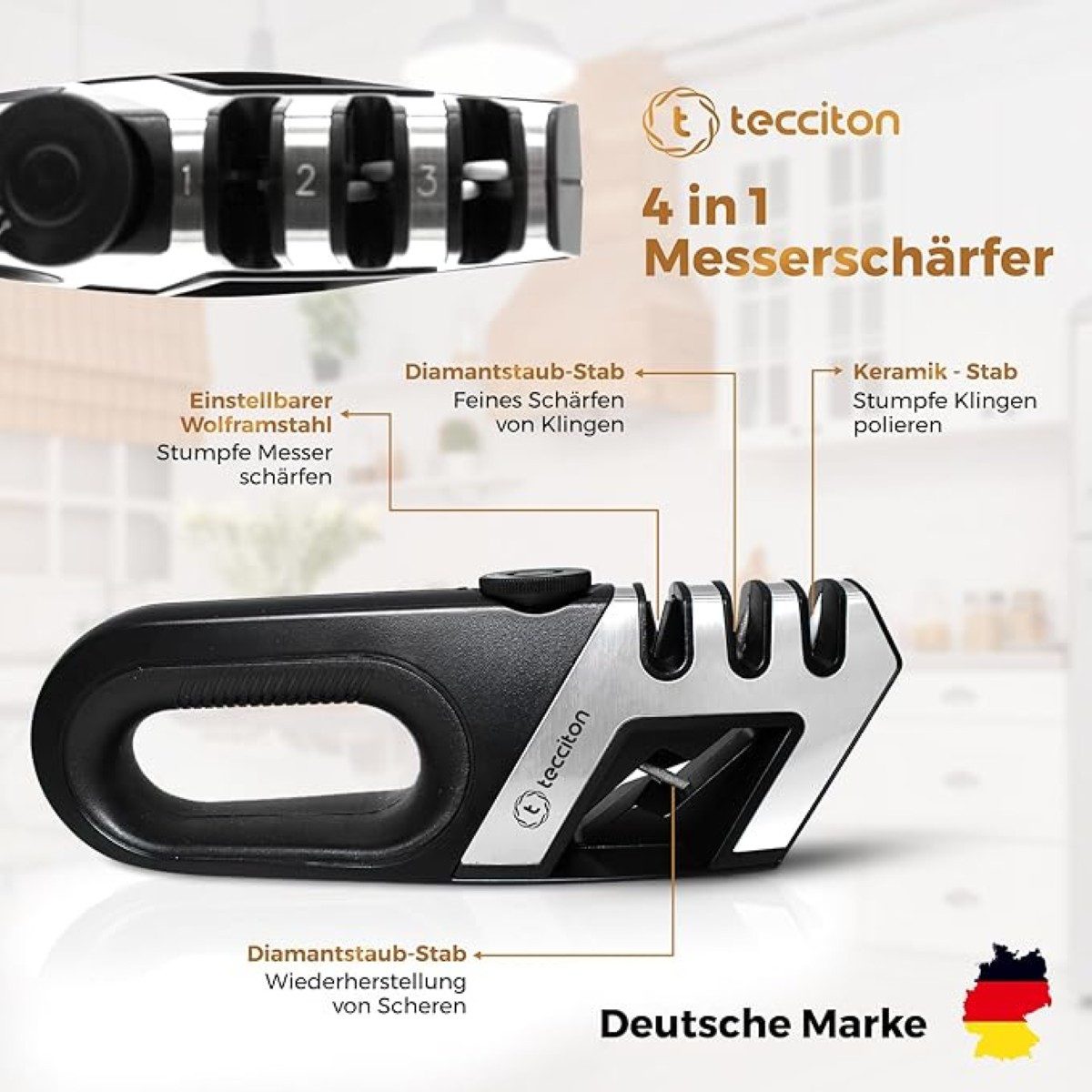 COFI 1453 Messerschärfer 4-in-1 mit ergonomischem Griff, ergonomischer Griff, 4in1 Messerschärfer, einstellbarer Schleifwinkel – Bild 3 von 5