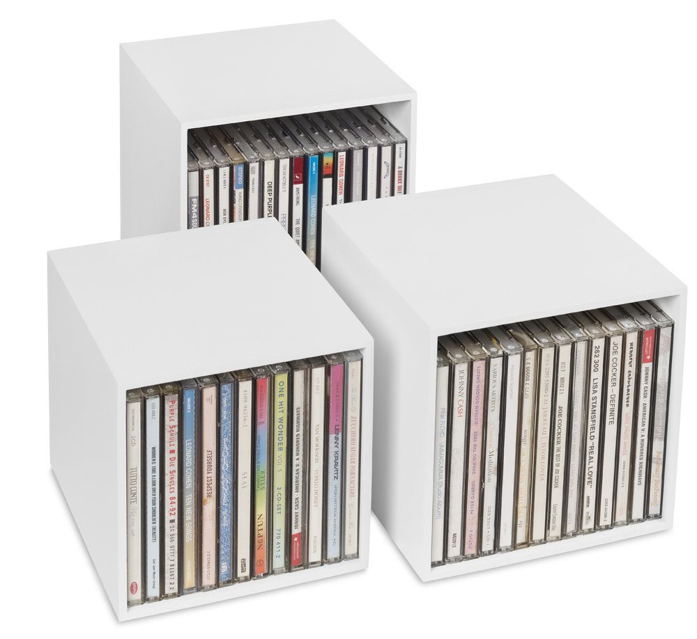 Cubix Aufbewahrungsbox cubix-CD-Boxen-Set weiss, 3 Aufbewahrungs-Boxen Holz für 40 CDs.