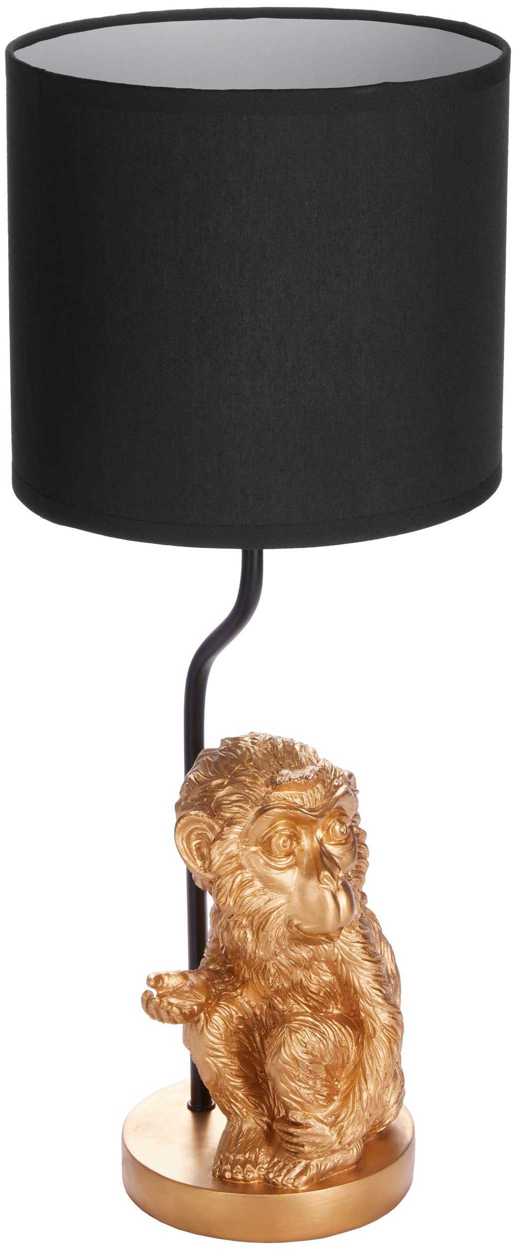 52 Lampe Keramikfuß, BRUBAKER cm Tischleuchte Kleines Nachttischlampe Höhe Tischlampe, Gold, Äffchen ohne Affe mit Leuchtmittel, Motiv