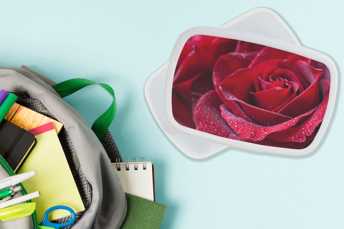 MuchoWow Lunchbox Rose und Brotdose, Kinder Tropfen, Brotbox - Rot - Jungs für für Erwachsene, Kunststoff, Mädchen und (2-tlg), weiß