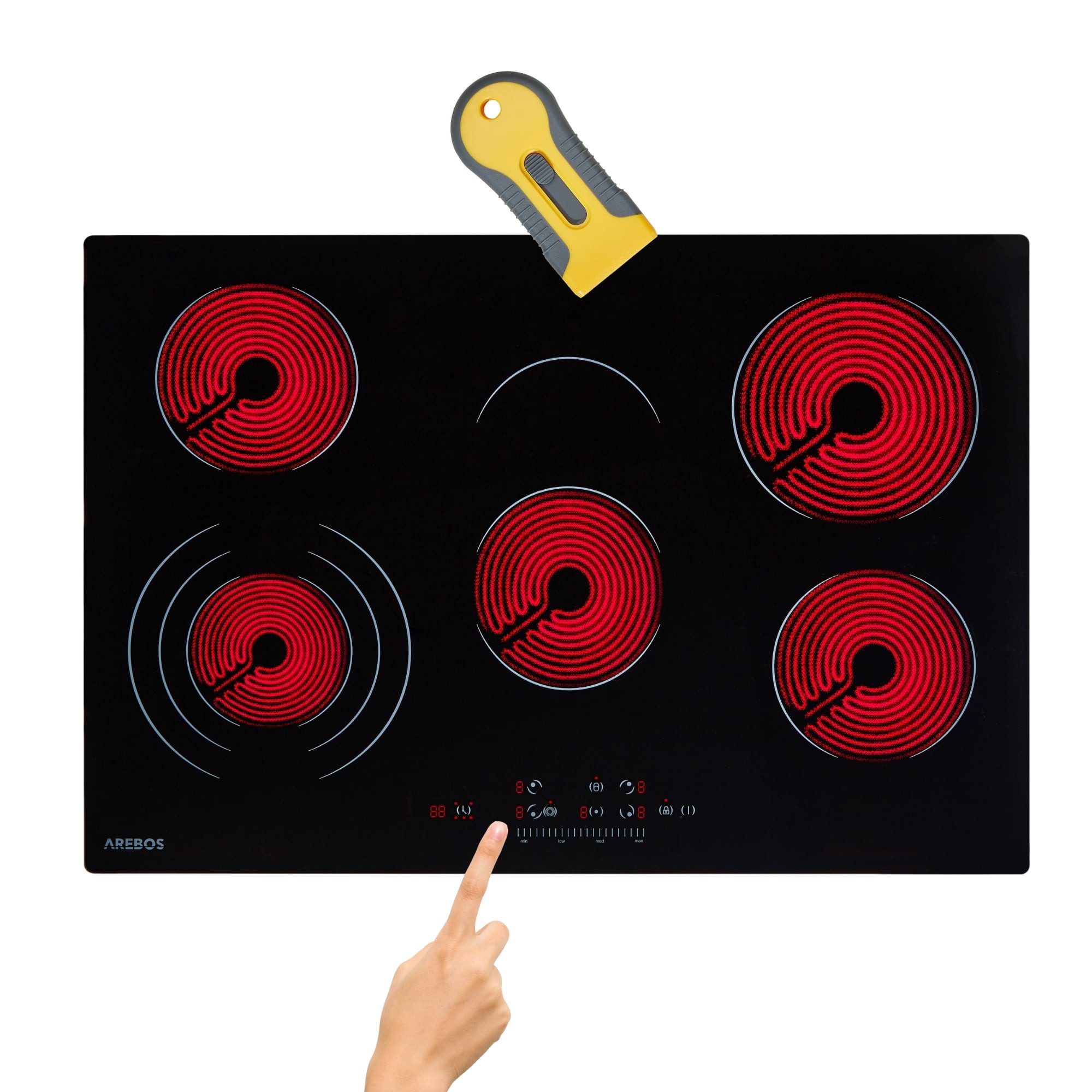 Arebos Elektro-Kochfeld 8700W - 5 Kochzonen - 77cm - autark, Sensor-Touch, Autoabschaltung, Kindersicherung/Tastensperre
