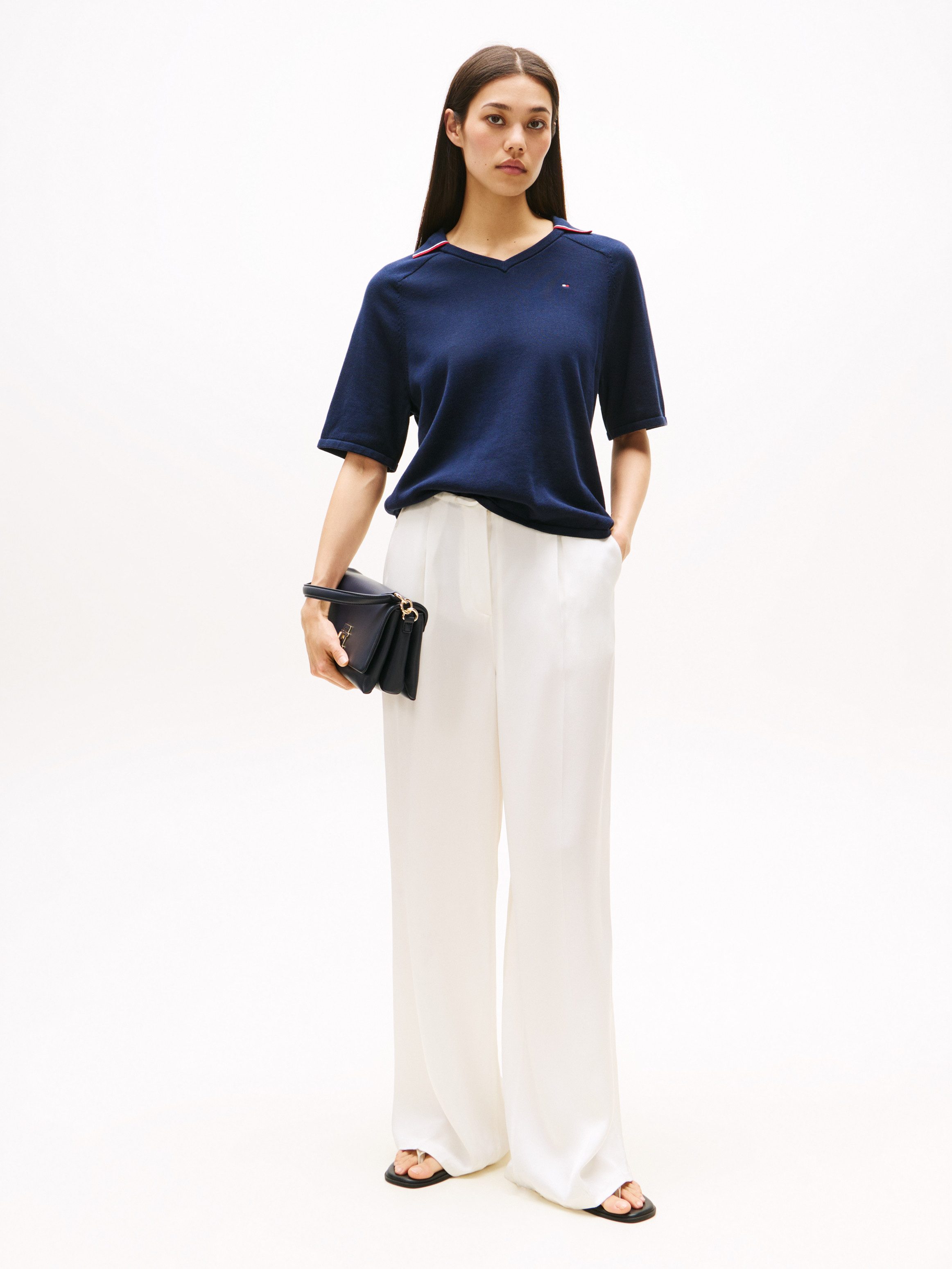 Tommy Hilfiger Strickpullover CO JERSEY STCH POLO V-NK S/S SWT günstig online kaufen