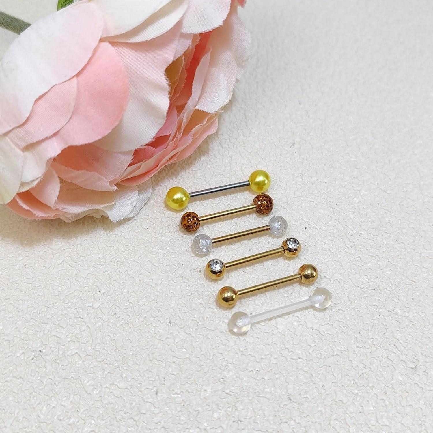 LuxusKollektion Piercing-Set Zungenpiercing Chirurgenstahl 14G 16mm 6er Silber Schwarz Gold – Bild 5 von 5