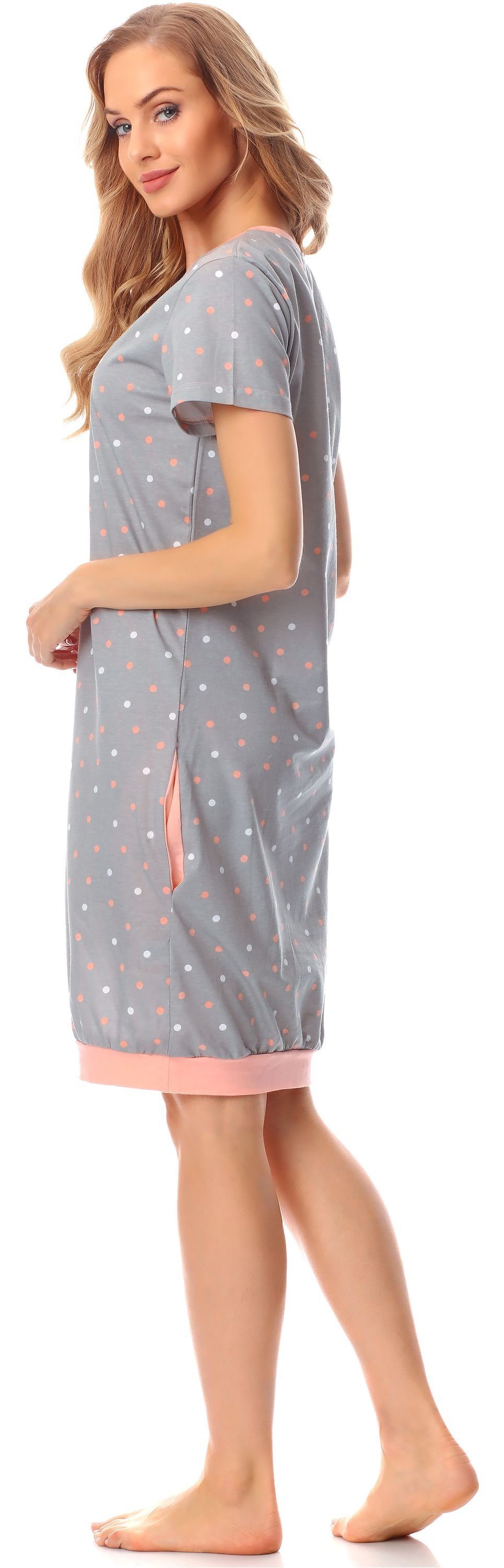 Style Merry Damen MS10-184 (1-tlg) Nachthemd Grau/Punkten Nachthemd