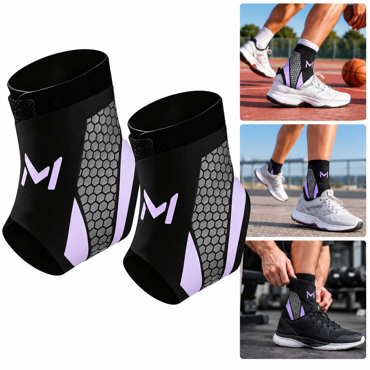ibettertec Sprunggelenkbandage Unisex Knöchelschiene Sportschutz für Laufen Basketball (Set, 2-tlg., Geeignet für Sportaktivitäten sowie Rehabilitatio), Unisex-Modell mit verstellbarer Kompressionsmanschette