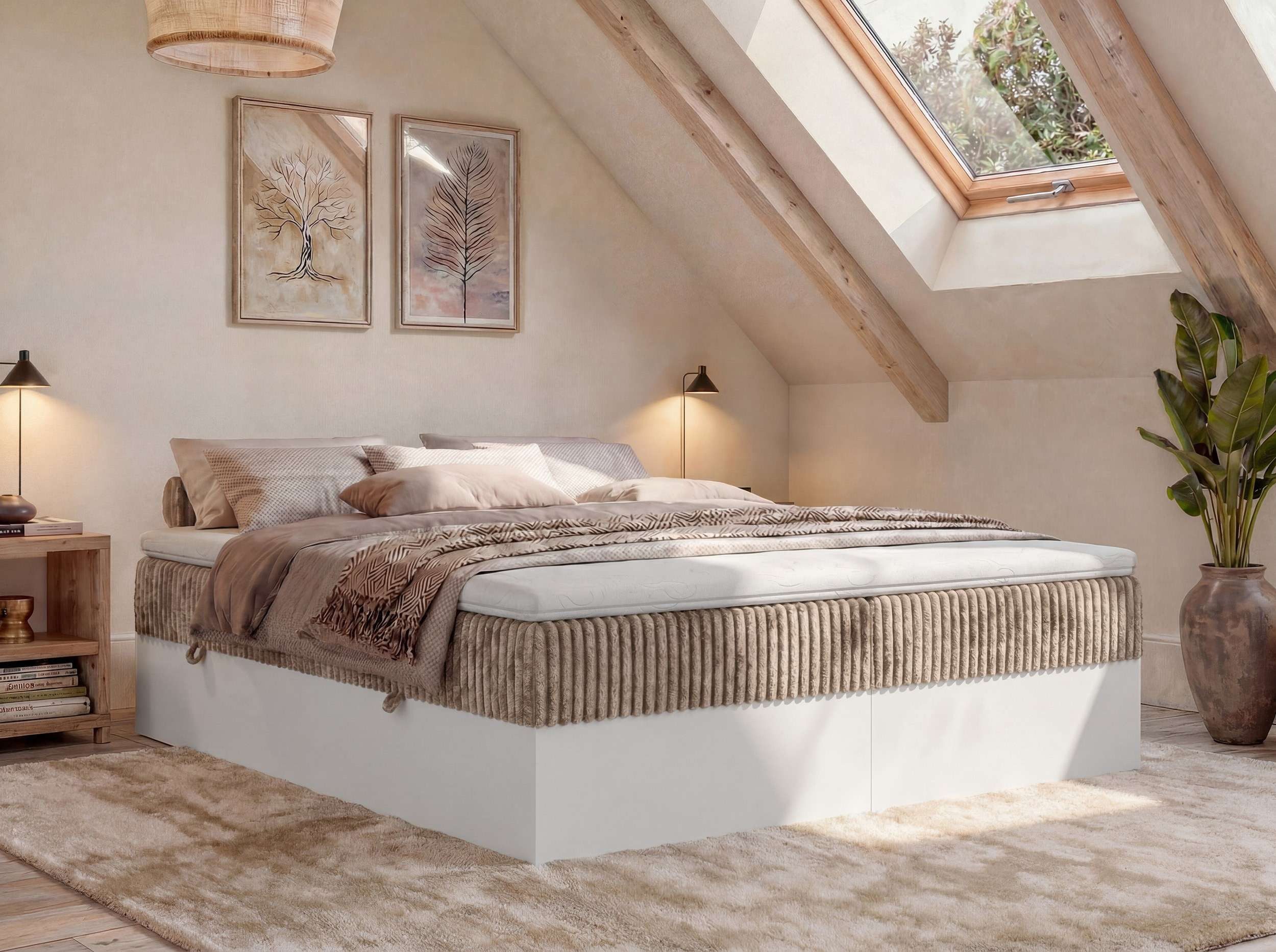 MKS MÖBEL Boxspringbett TRAVIT ZERO (Set, Bett, Polsterbett mit integrierten Matratzen, 2 Bettkästen, H3/H4), Topper T25 oder Visco optional, ohne Kopfteil