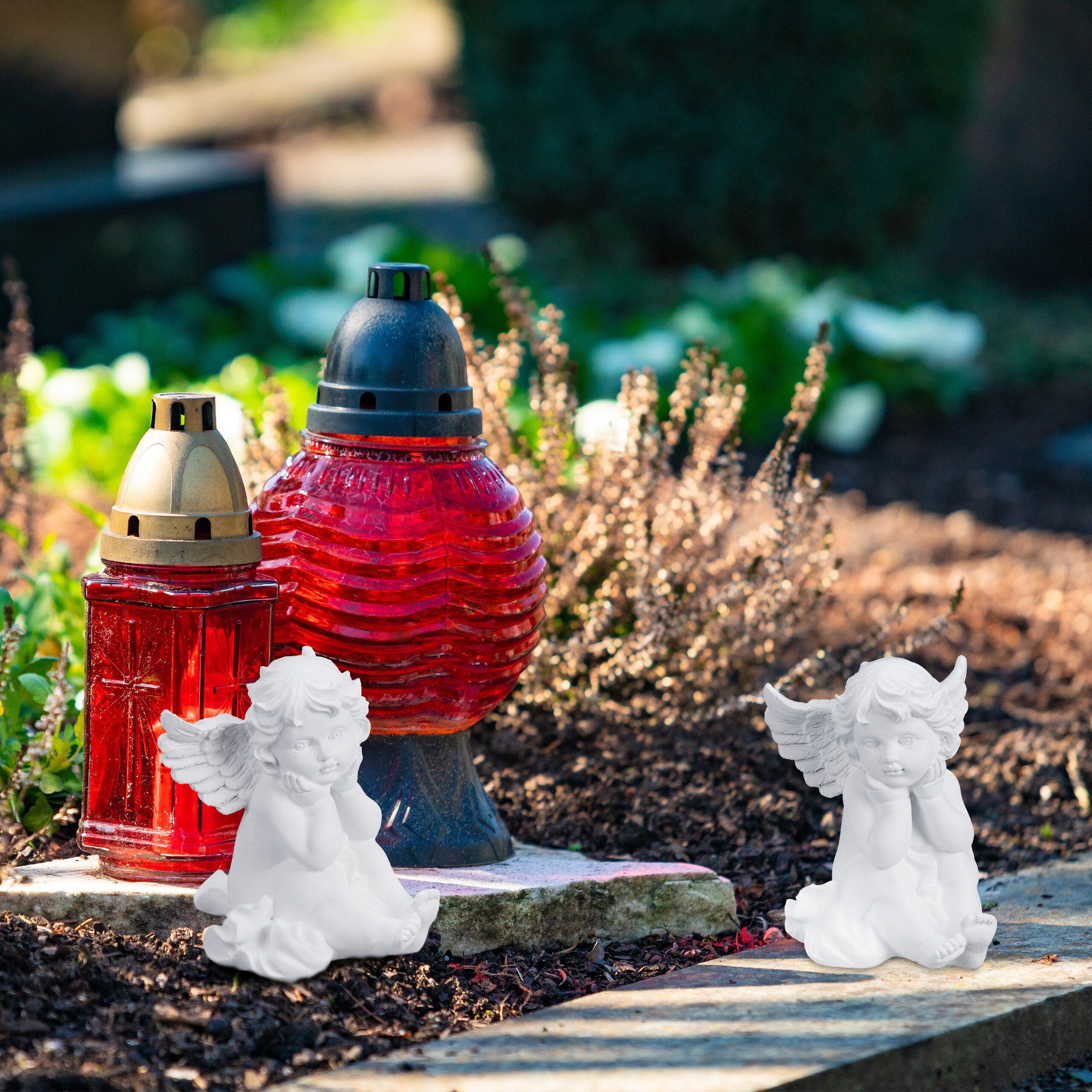 relaxdays Engelfigur Sitzende Grabengel 2er Set