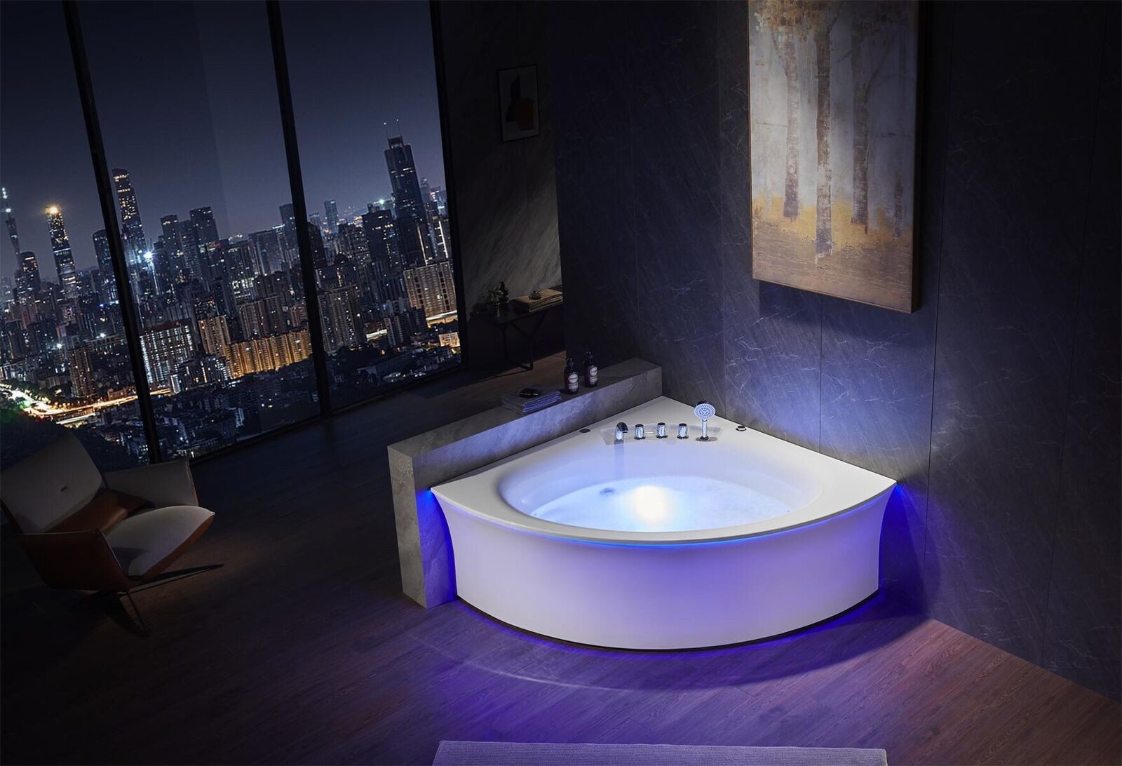 JVmoebel Whirlpool-Badewanne Eckwanne Badewanne Eckbadewanne Whirlpool Ergonomisch Wasserfall LED, (1-tlg), Made in Europa