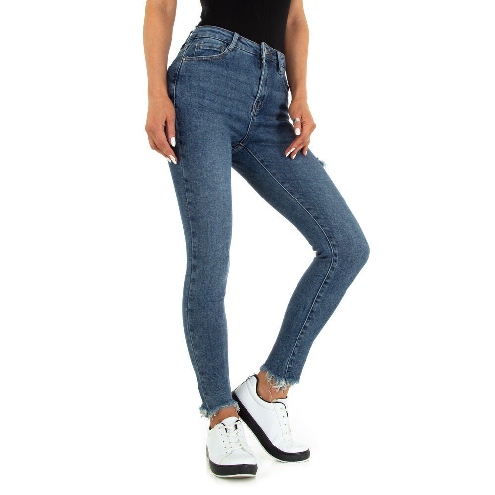 Damen Destroyed-Look Freizeit Jeans Ital-Design Skinny-fit-Jeans Skinny Stretch Blau in